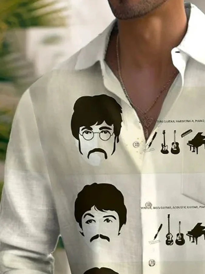 Royaura® Retro Music Geometric Color Block 3D Digital Print Men's Button Pocket Long Sleeve Shirt Big & Tall