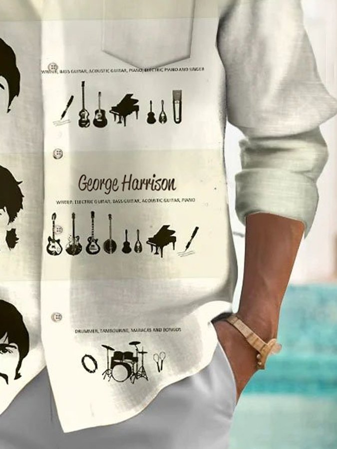 Royaura® Retro Music Geometric Color Block 3D Digital Print Men's Button Pocket Long Sleeve Shirt Big & Tall