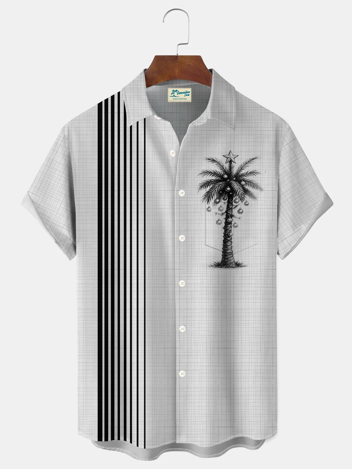 Royaura® Christmas Striped Coconut Tree Print Men's Button Pocket Short-Sleeve Shirt Big & Tall
