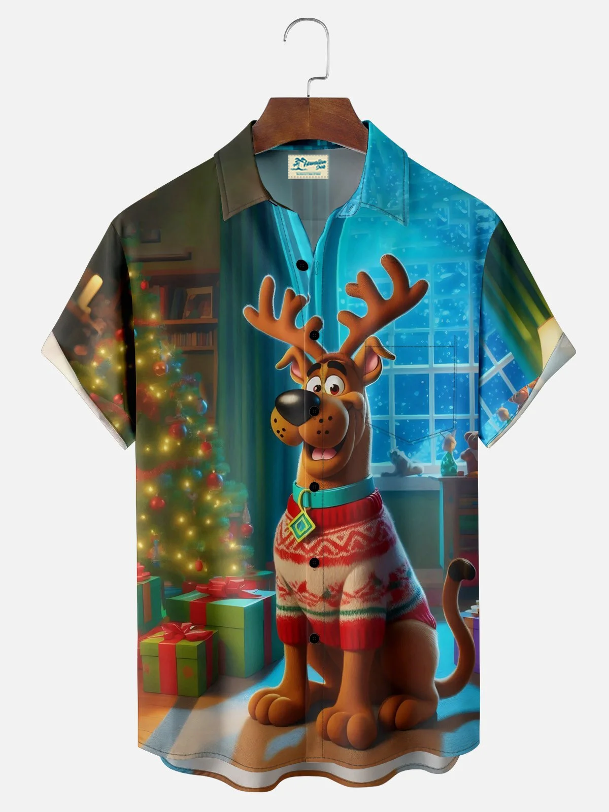 Royaura® Christmas Cartoon Art Print Men's Button Pocket Short-Sleeve Shirt Big & Tall