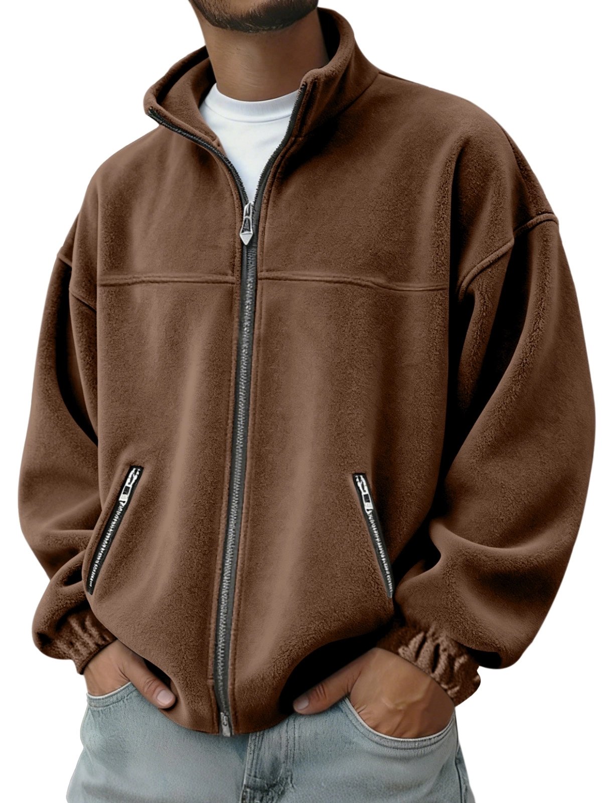 Royaura® Suede Print Men's Zipper Stand Collar Sweatshirt, Zipper Jacket Big & Tall