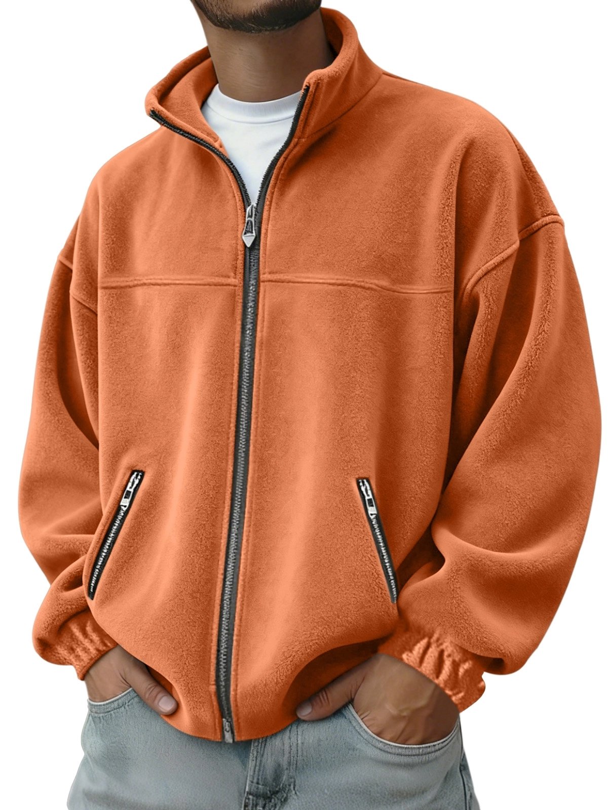 Royaura® Suede Print Men's Zipper Stand Collar Sweatshirt, Zipper Jacket Big & Tall
