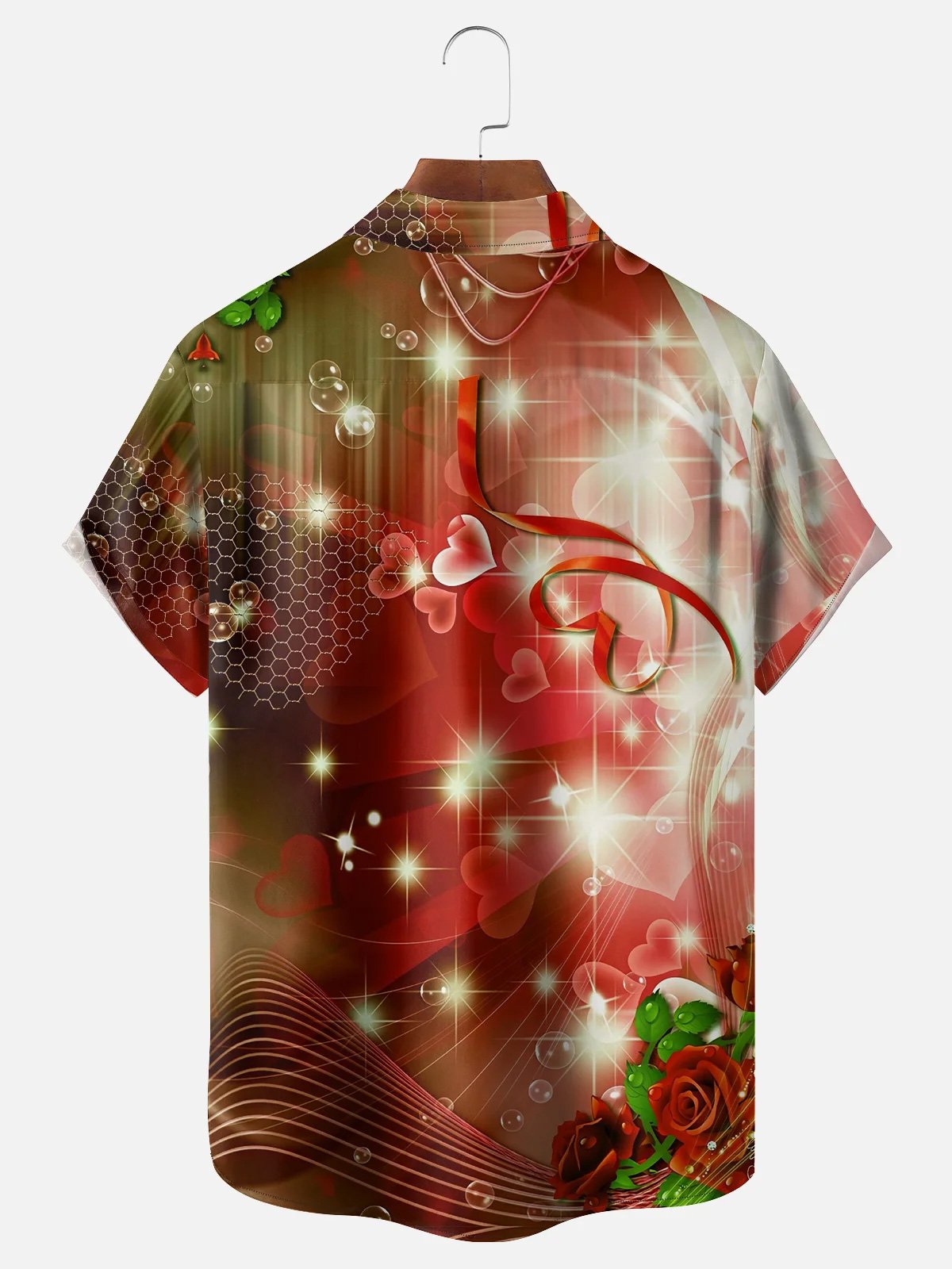 Royaura® Retro Valentine's Day Print Men's Button Pocket Short Sleeve Shirt Big & Tall