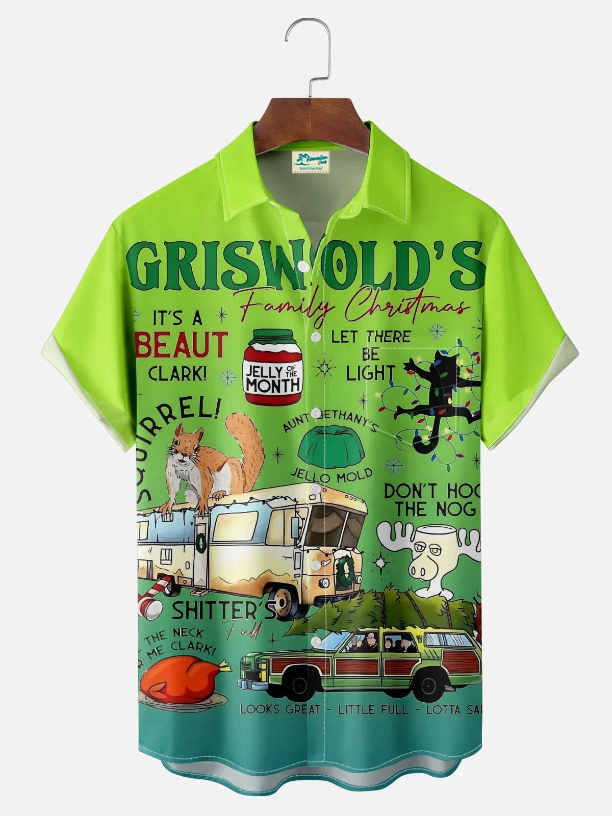 Royaura® Retro Christmas Movie Cartoon Print Men's Button Pocket Short Sleeve Shirt Big & Tall