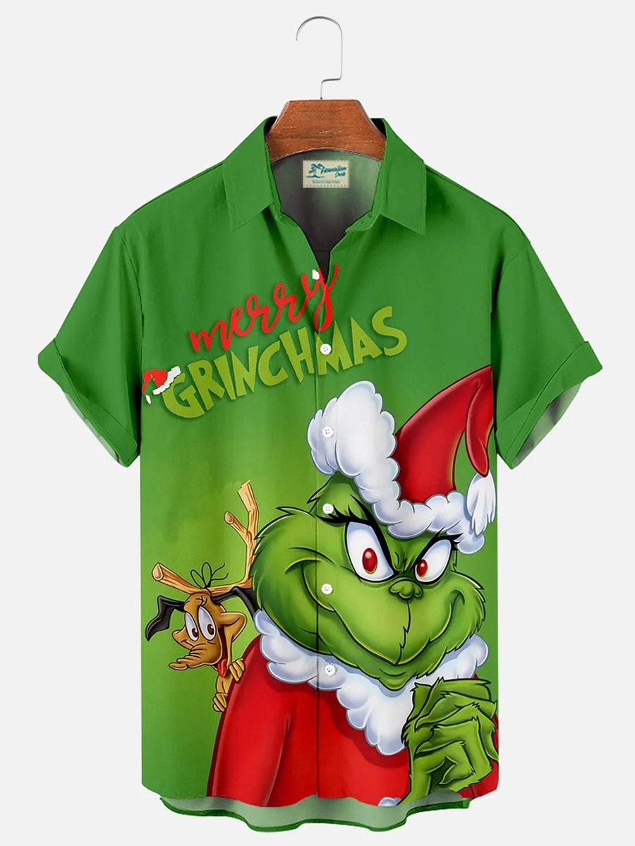 Royaura® Christmas Cartoon Fun Print Men's Button Pocket Short-Sleeve Shirt Big & Tall