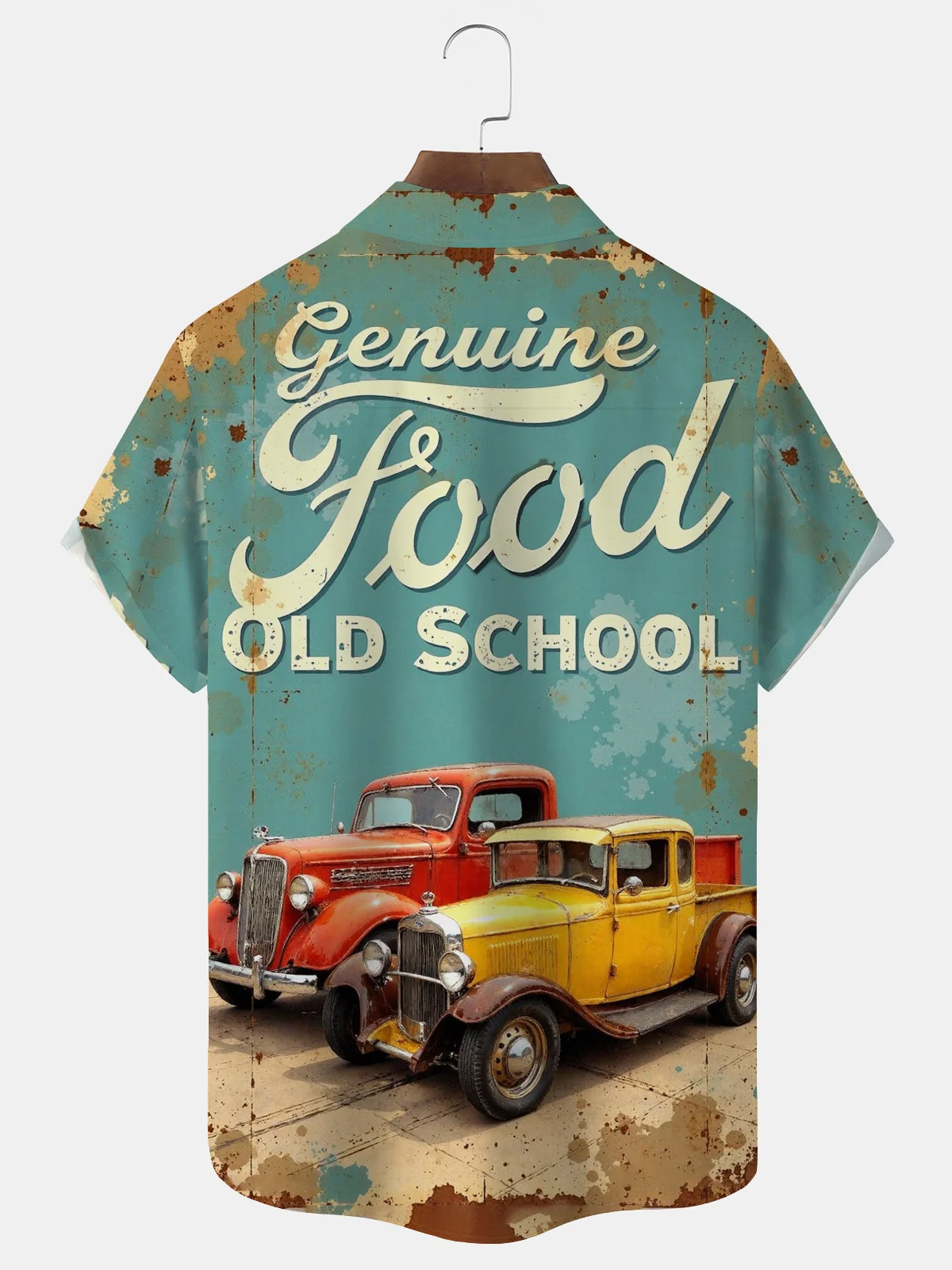 Royaura® Retro Car Letter Print Men's Button Pocket Short-Sleeve Shirt Big & Tall