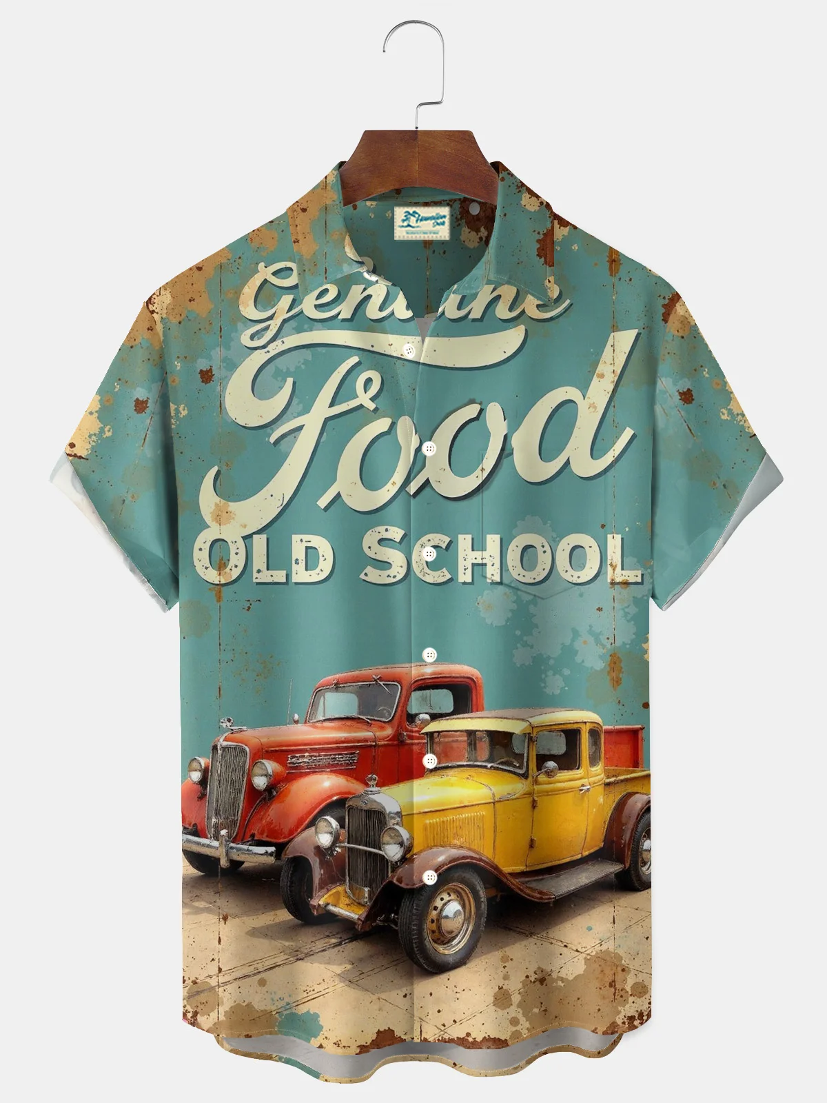 Royaura® Retro Car Letter Print Men's Button Pocket Short-Sleeve Shirt Big & Tall