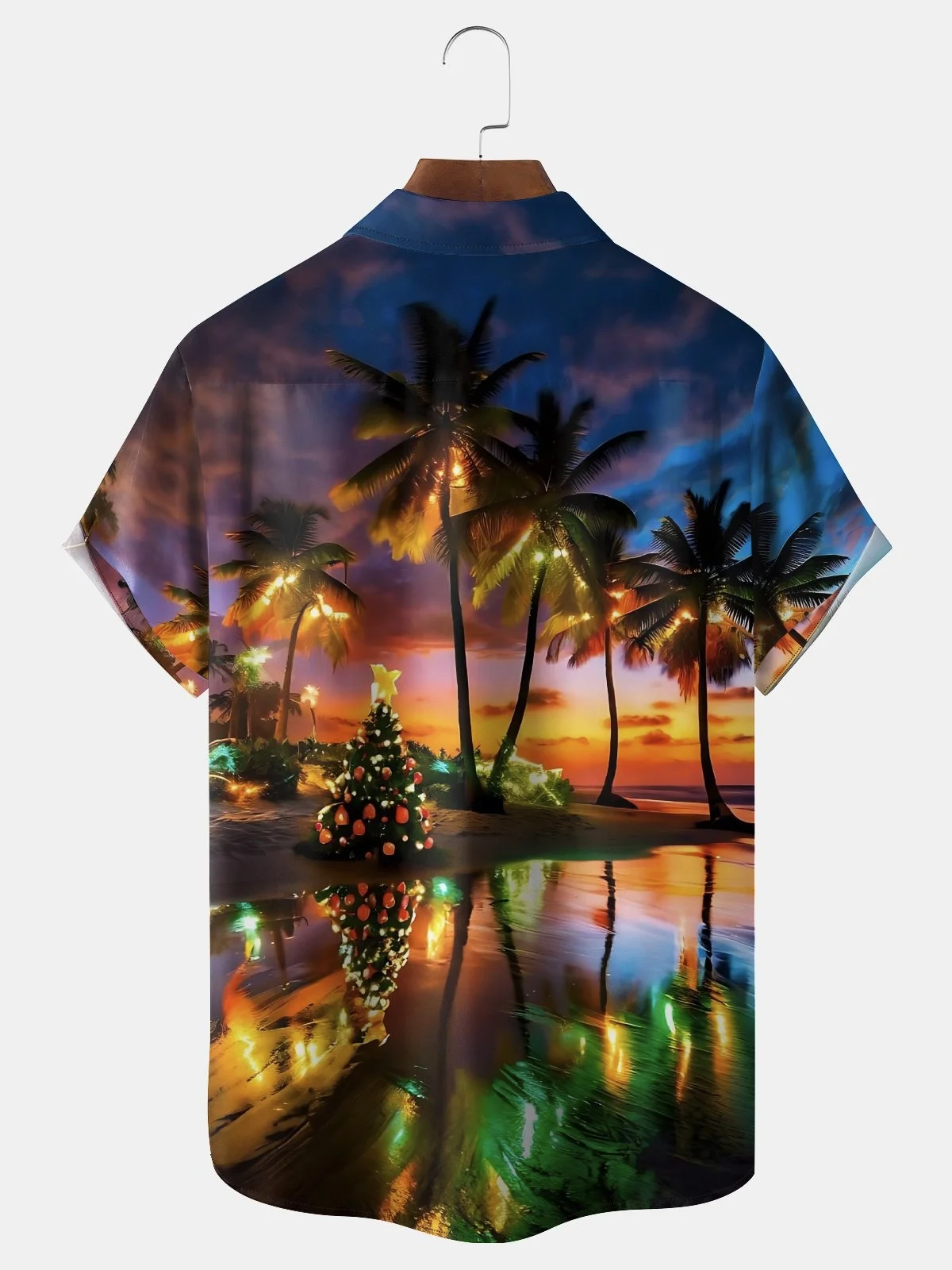 Royaura® Hawaiian Christmas Palm Tree Print Men's Button Pocket Short Sleeve Shirt Big & Tall