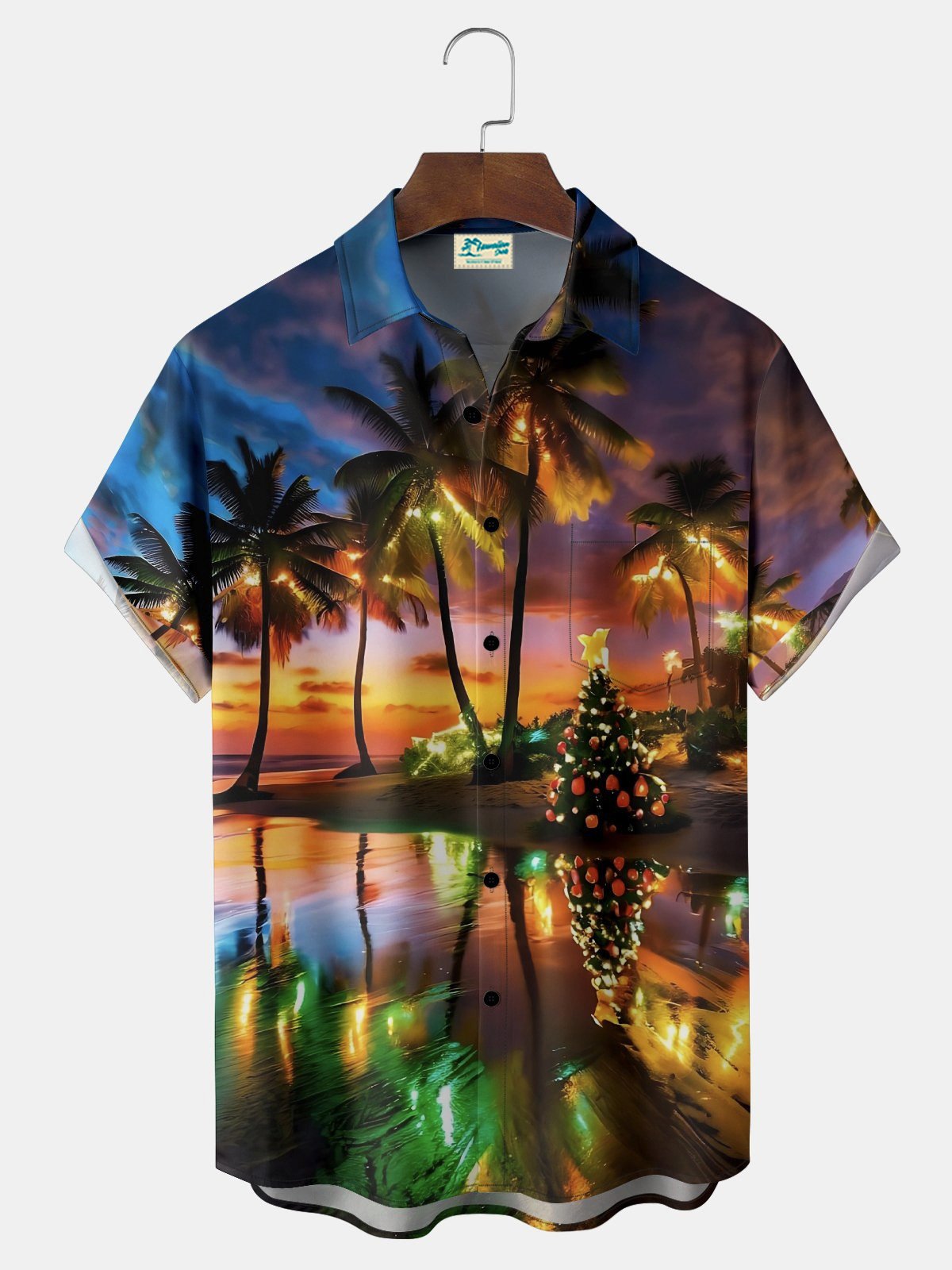 Royaura® Hawaiian Christmas Palm Tree Print Men's Button Pocket Short Sleeve Shirt Big & Tall