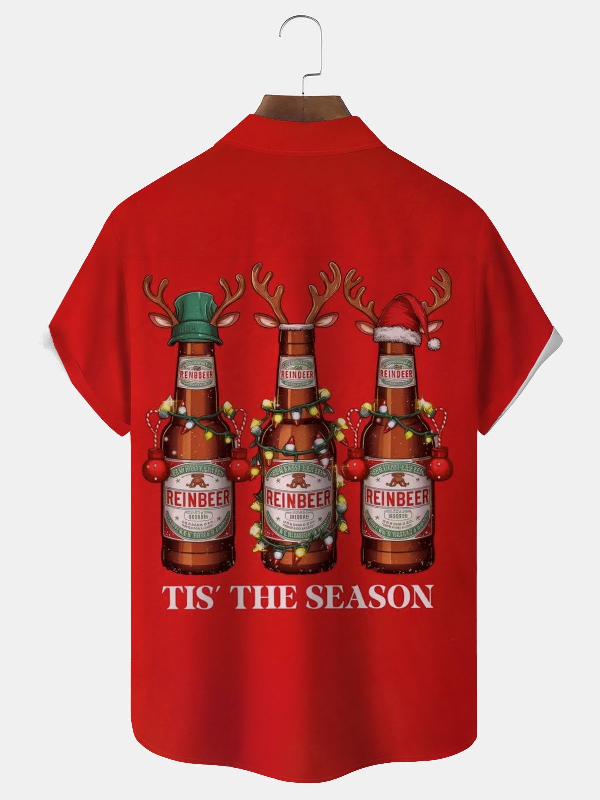 Royaura® Christmas Beer Print Men's Button Pocket Short-Sleeve Shirt Big & Tall