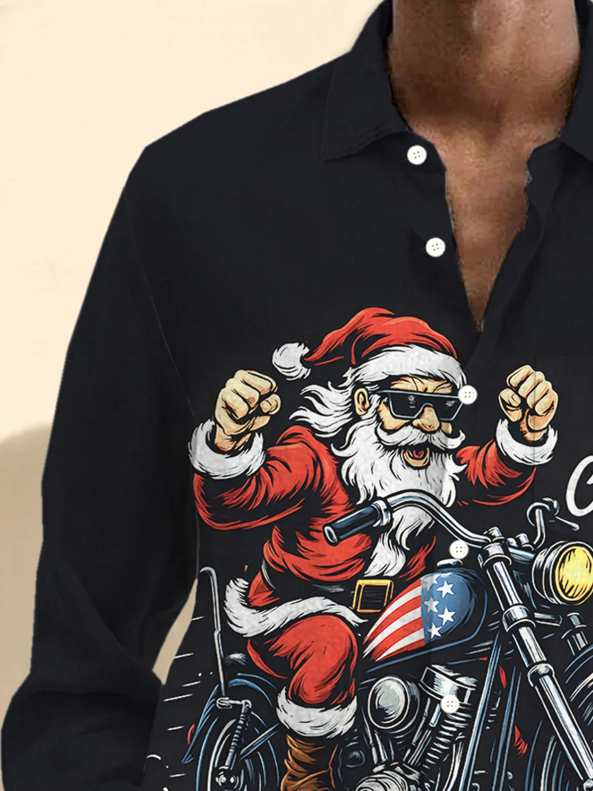 Royaura® Christmas Santa Claus Riding A Motorcycle Print Men's Button-Down Pocket Long-Sleeved Shirt Big & Tall