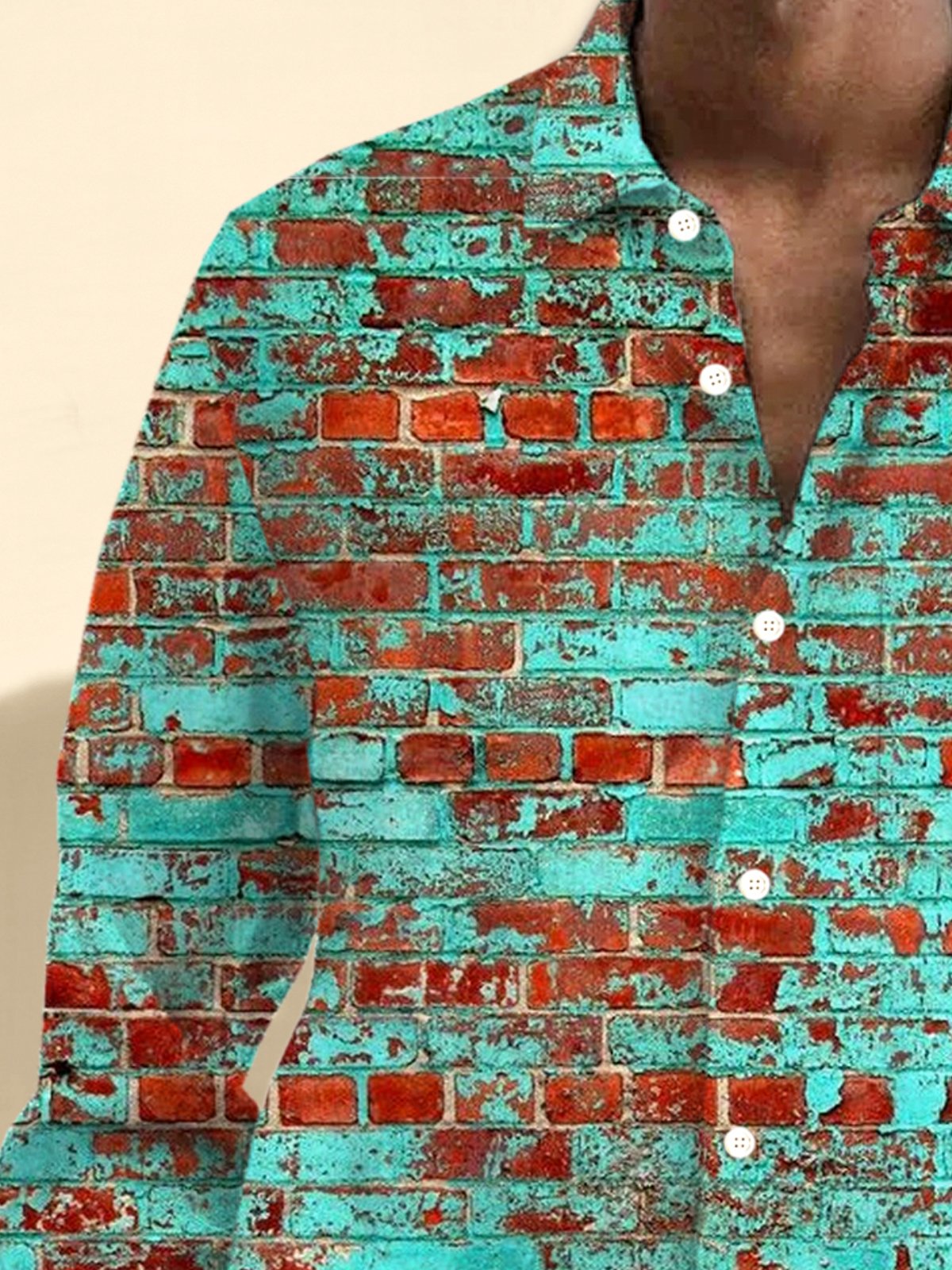 Royaura® Geometric Art Print Men's Button Pocket Hawaiian Long-Sleeve Shirt Big & Tall