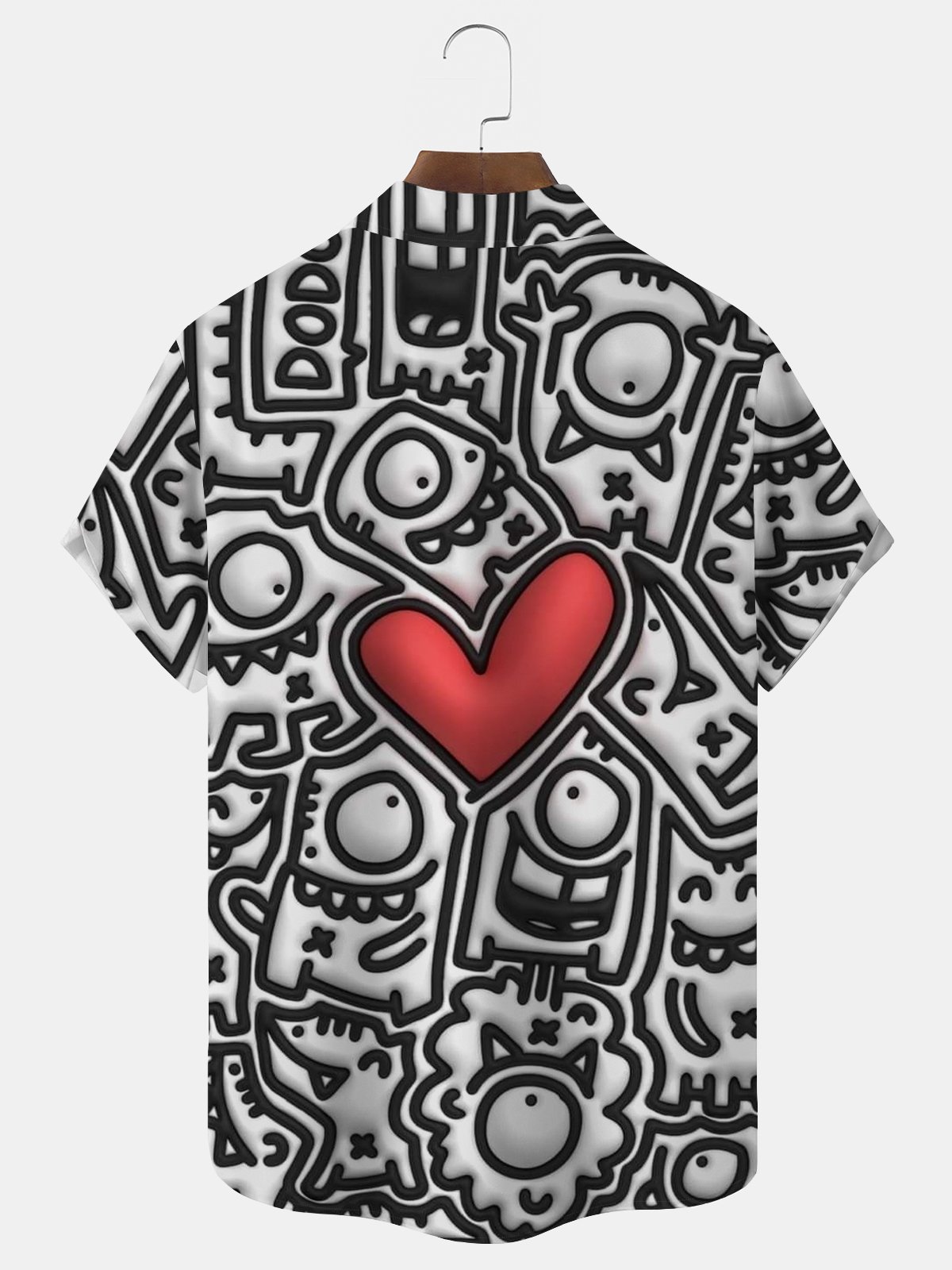 Royaura® Geometric Heart Print Men's Short-Sleeve Hawaiian Shirt with Button Pockets for Valentine's Day Big & Tall