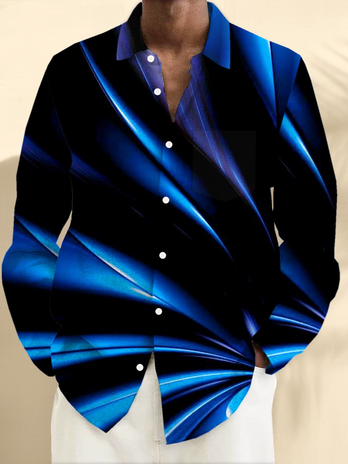 Royaura® Gradient Art Print Men's Button Pocket Long-Sleeve Shirt Big & Tall