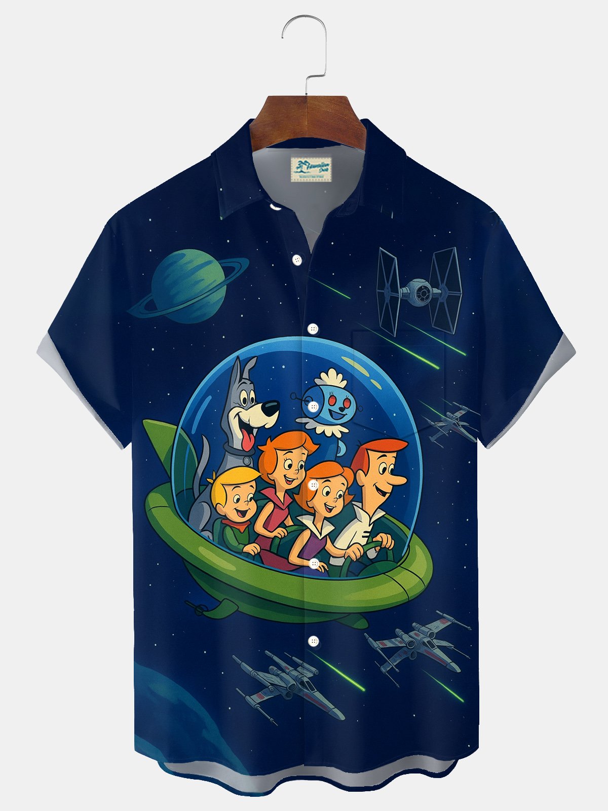 Royaura® Vintage Cartoon Space Print Men's Button Pocket Short-Sleeve Shirt Shirt Big & Tall