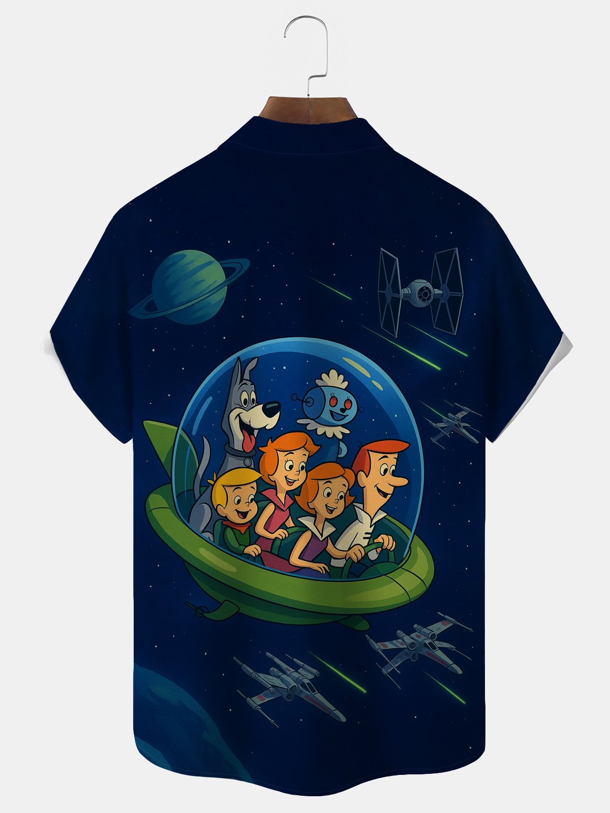 Royaura® Vintage Cartoon Space Print Men's Button Pocket Short-Sleeve Shirt Shirt Big & Tall