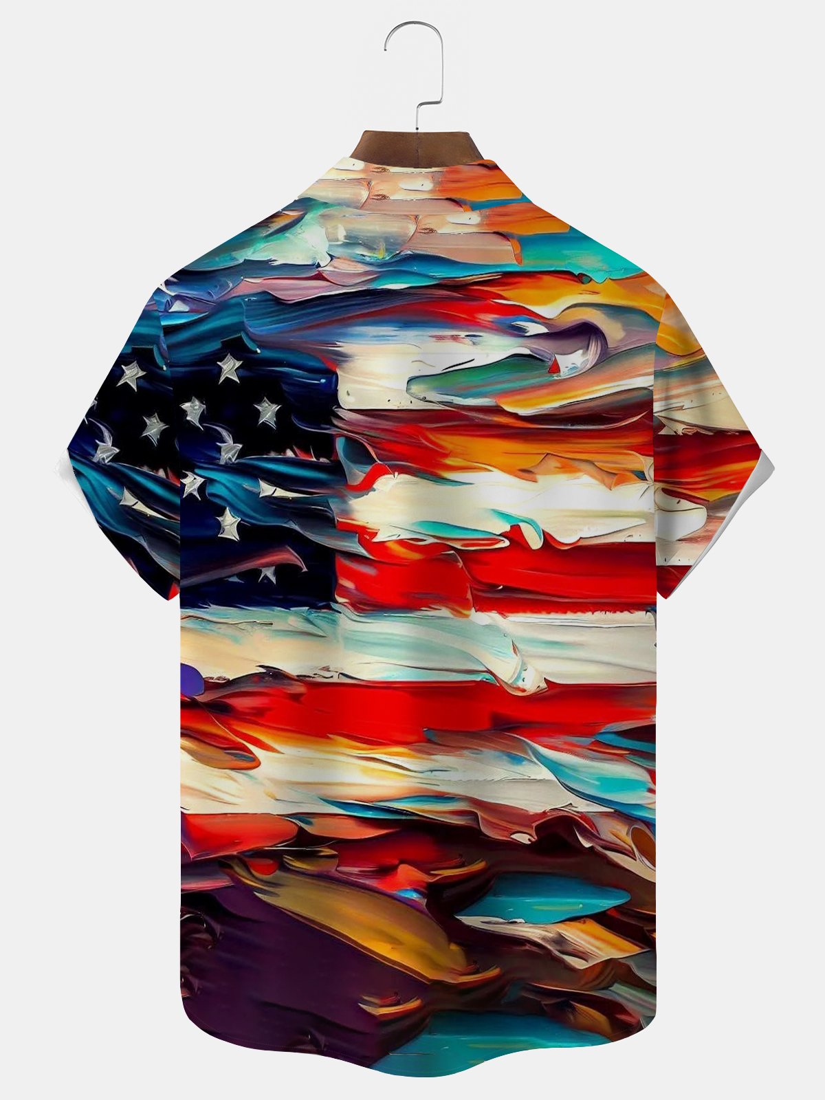 Royaura® Retro Art Oil Painting Flag Print Men's Button Pocket Short-Sleeve Hawaiian Shirt Big & Tall
