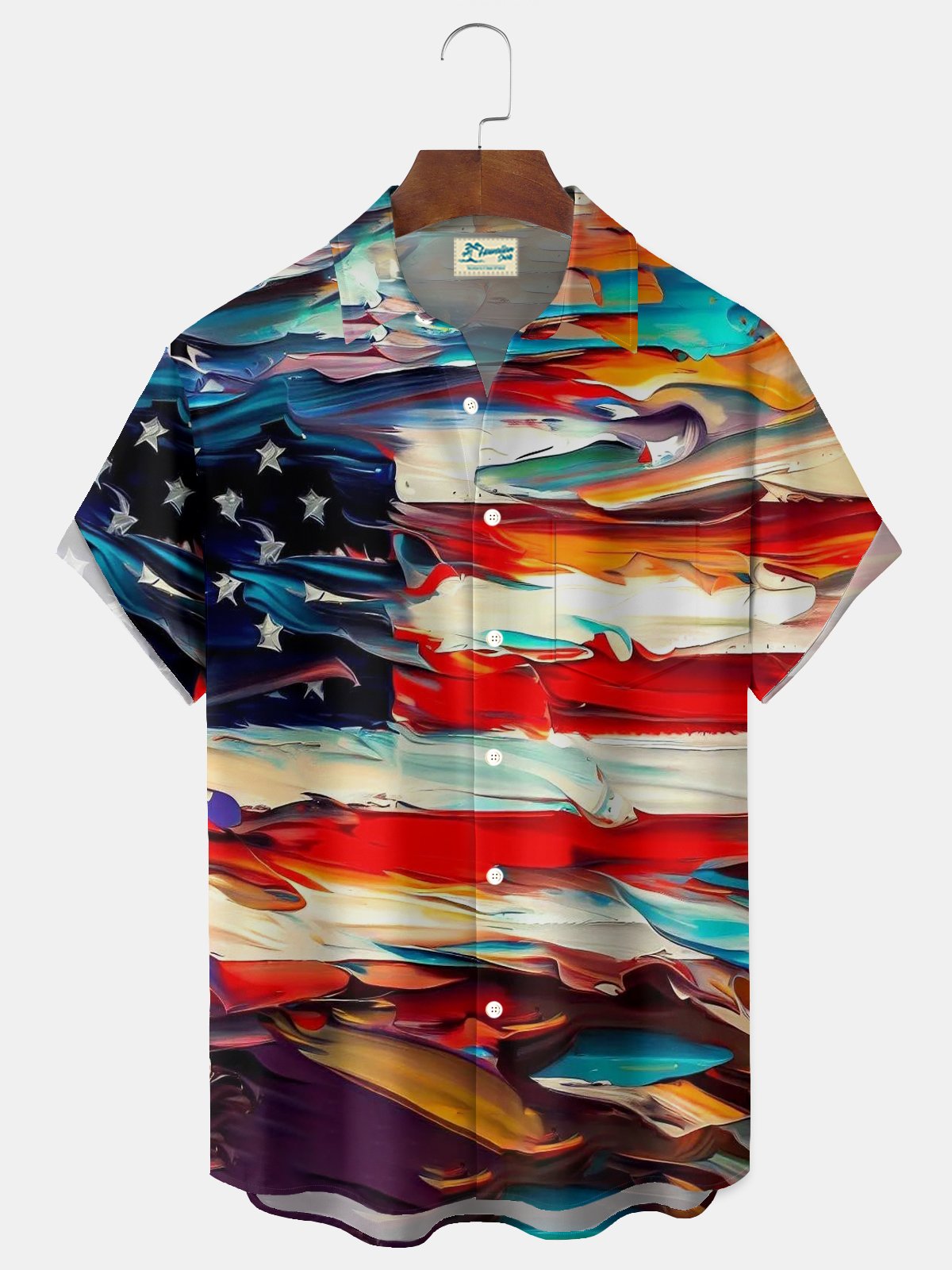Royaura® Retro Art Oil Painting Flag Print Men's Button Pocket Short-Sleeve Hawaiian Shirt Big & Tall