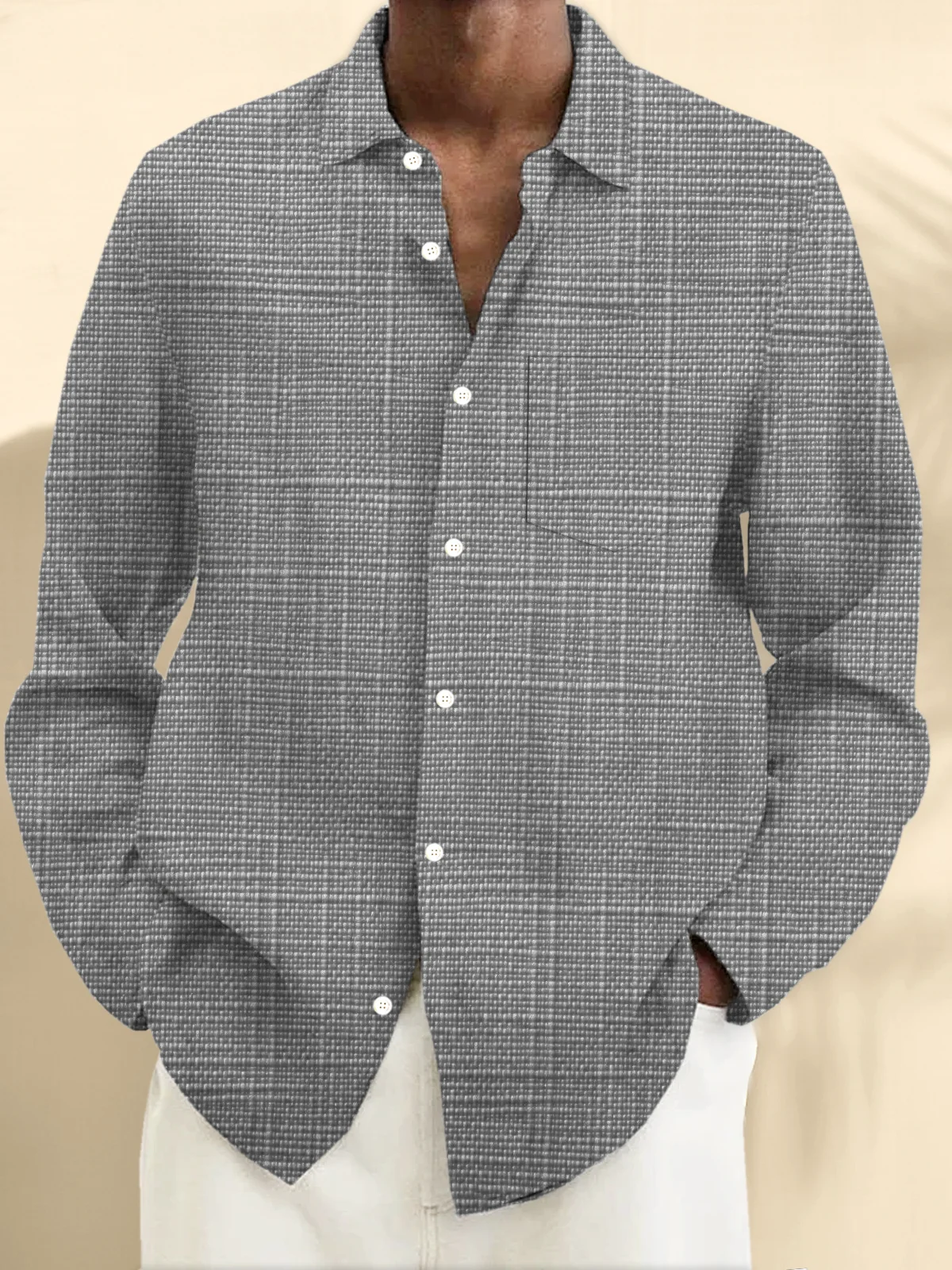 Royaura® Basic Red Christmas Print Men's Button Pocket Long-Sleeve Shirt Big & Tall