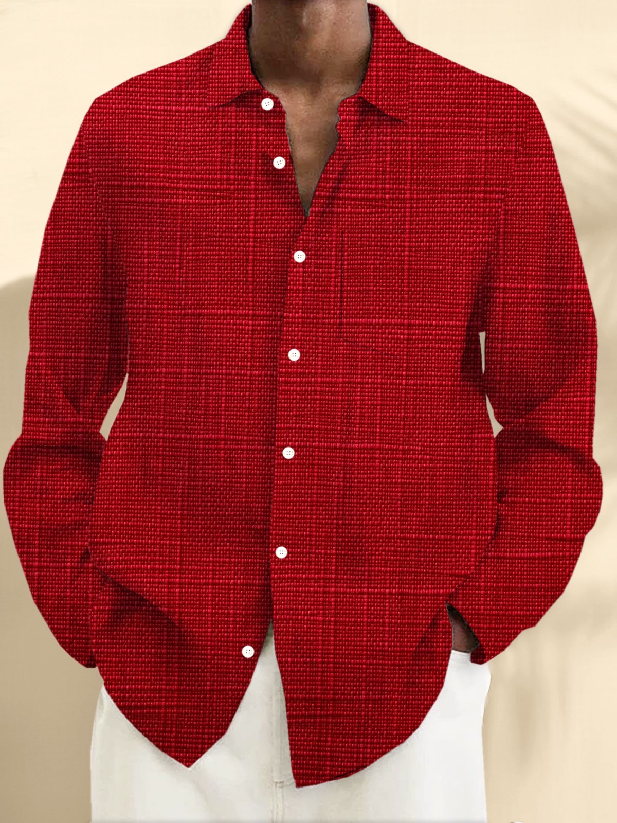 Royaura® Basic Red Christmas Print Men's Button Pocket Long-Sleeve Shirt Big & Tall