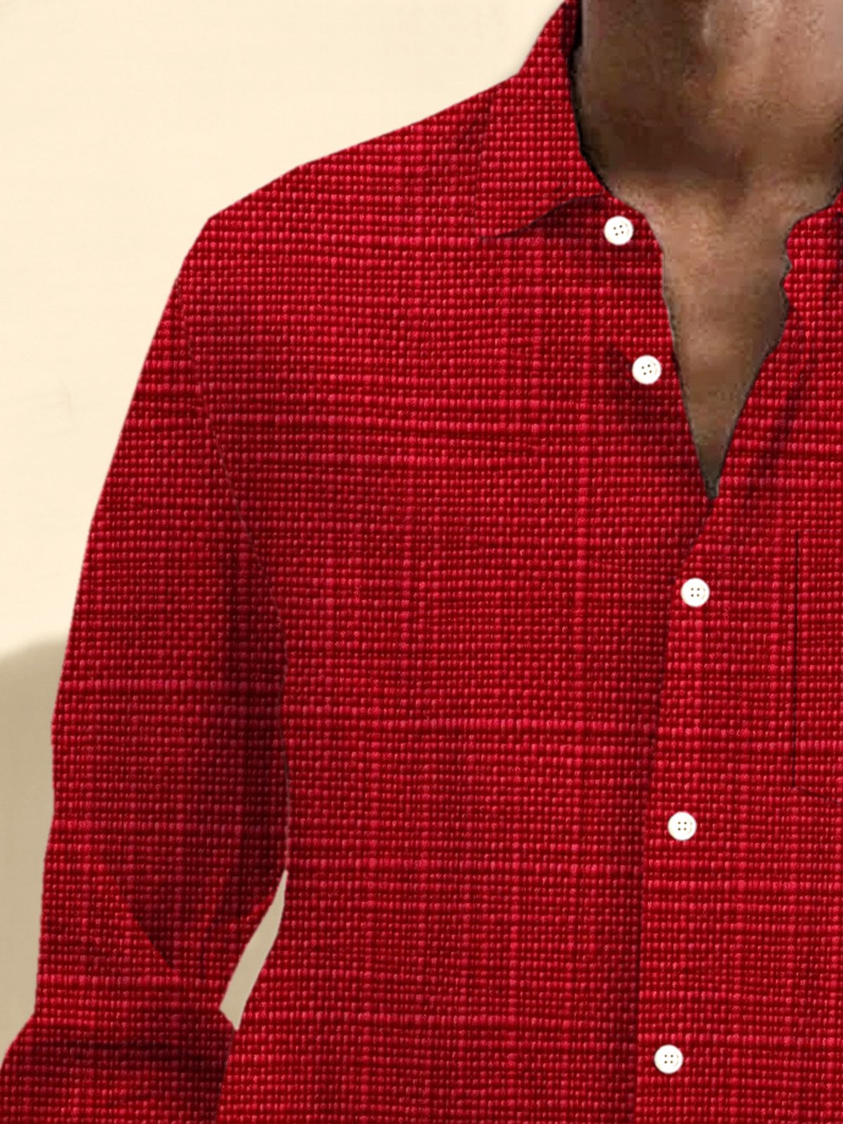 Royaura® Basic Red Christmas Print Men's Button Pocket Long-Sleeve Shirt Big & Tall