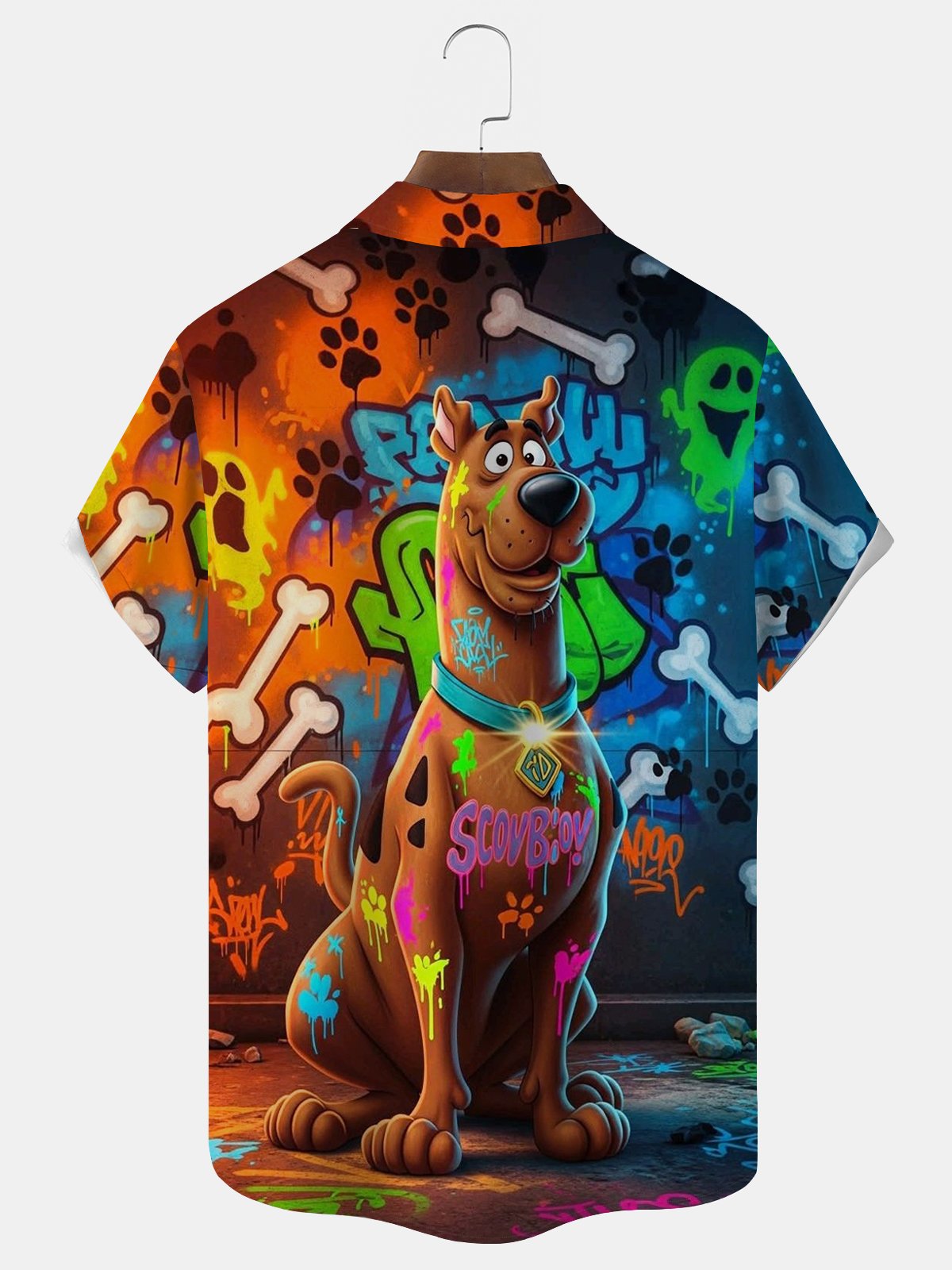 Royaura® Retro Cartoon Dog Art Print Men's Button Pocket Short-Sleeve Hawaiian Shirt Big & Tall