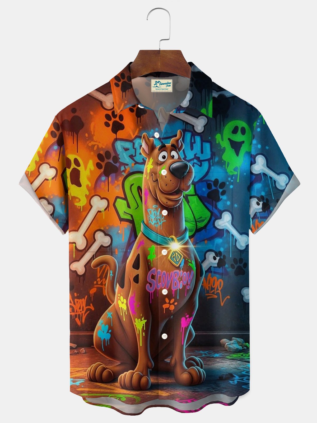 Royaura® Retro Cartoon Dog Art Print Men's Button Pocket Short-Sleeve Hawaiian Shirt Big & Tall