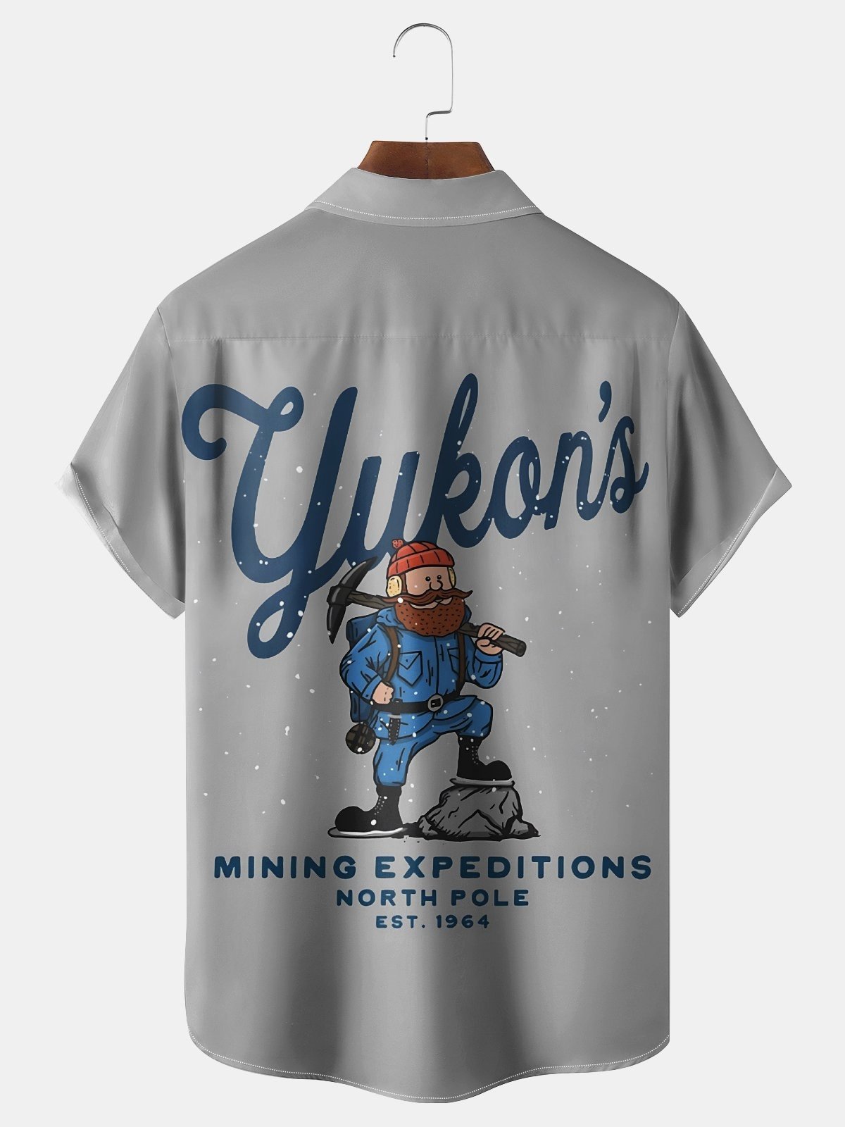 Royaura® Retro Holiday Christmas Cartoon Print Men's Button Pocket Short Sleeve Shirt Big & Tall