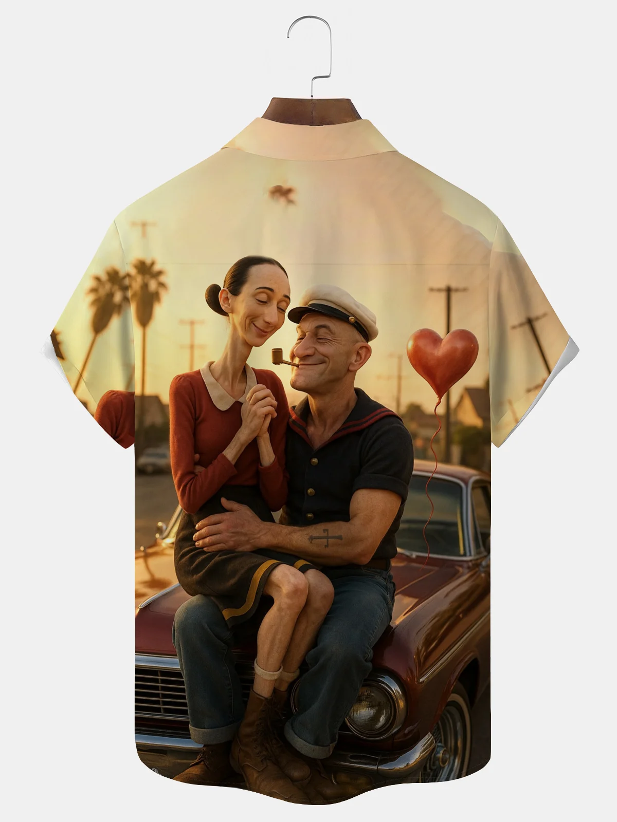 Royaura® Funny, quirky, Mighty Sailor Print Men's Button Pocket Short-Sleeve Hawaiian Shirt Big & Tall