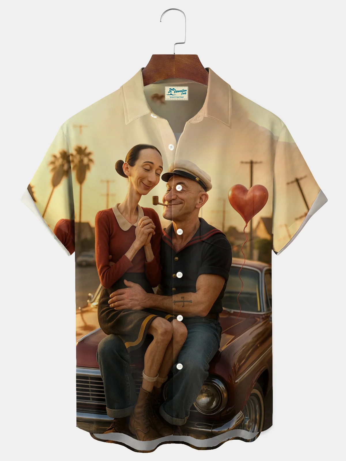 Royaura® Funny, quirky, Mighty Sailor Print Men's Button Pocket Short-Sleeve Hawaiian Shirt Big & Tall