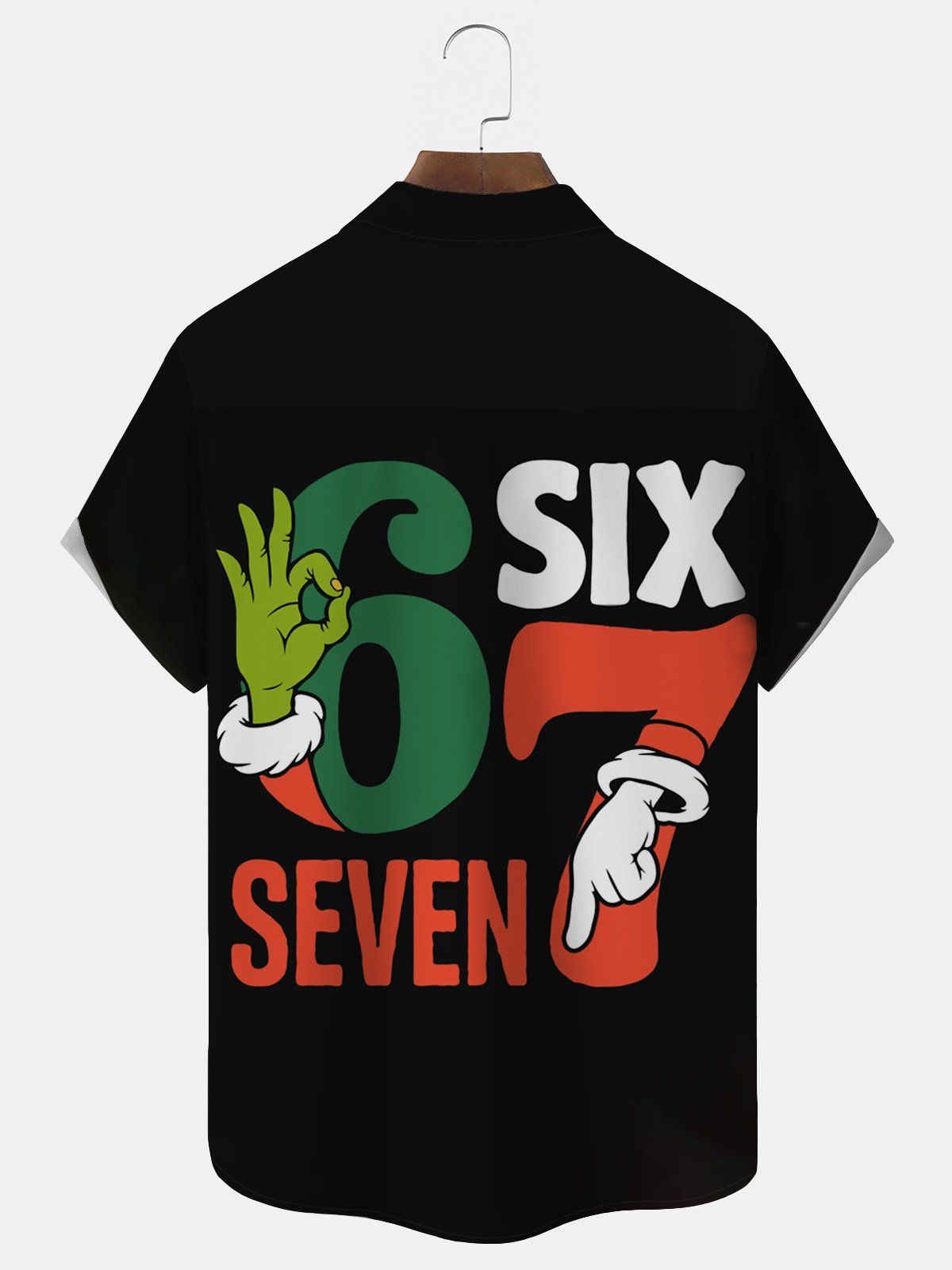 Royaura® Retro Funny 67 Meme – Grinch Hand Christmas Parody | Viral Six Seven Meme Design for Holiday Humor Fans Essential Short-Sleeved Shirt Big & Tall