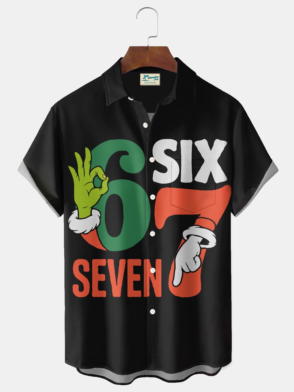 Royaura® Retro Funny 67 Meme – Grinch Hand Christmas Parody | Viral Six Seven Meme Design for Holiday Humor Fans Essential Short-Sleeved Shirt Big & Tall