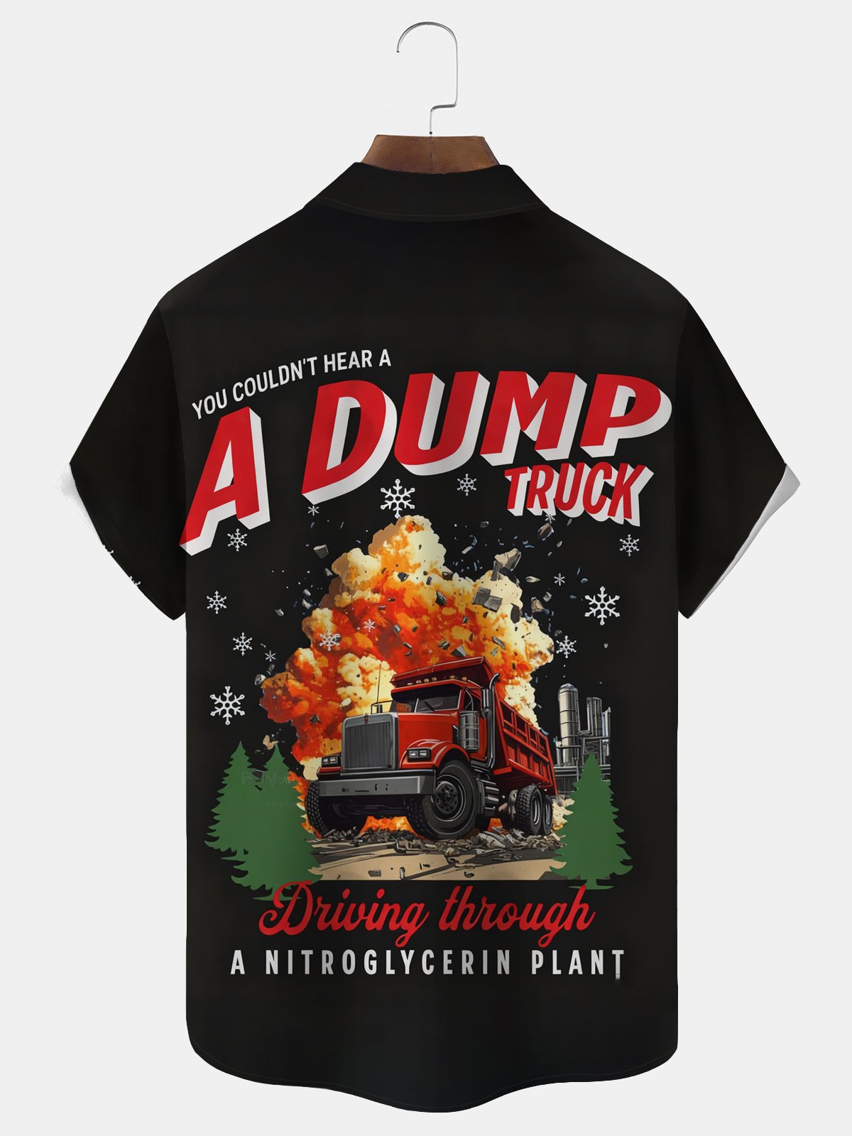 Royaura® Christmas Tree and Car Print Men's Button Pocket Short-Sleeve Hawaiian Shirt Big & Tall