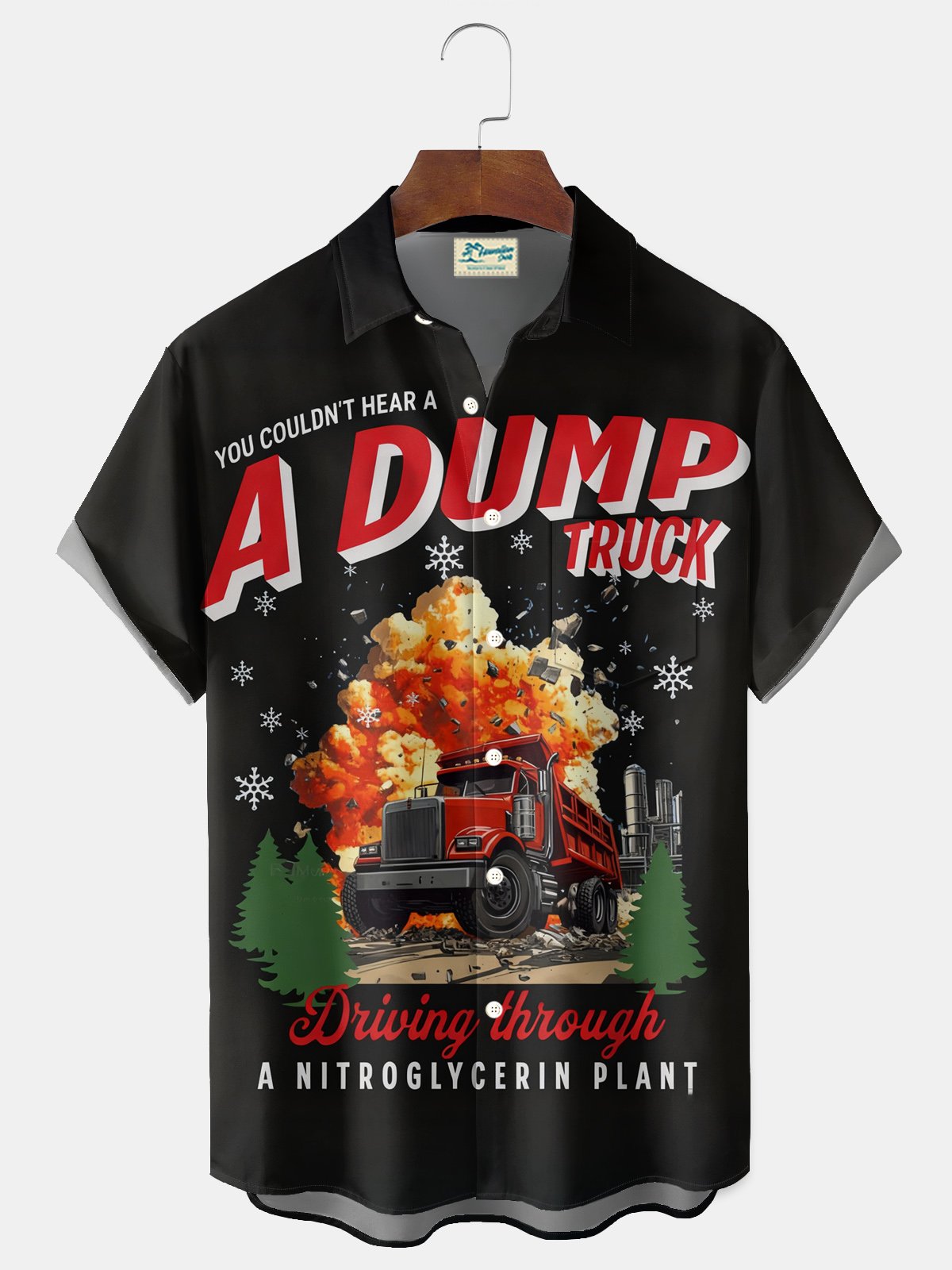 Royaura® Christmas Tree and Car Print Men's Button Pocket Short-Sleeve Hawaiian Shirt Big & Tall