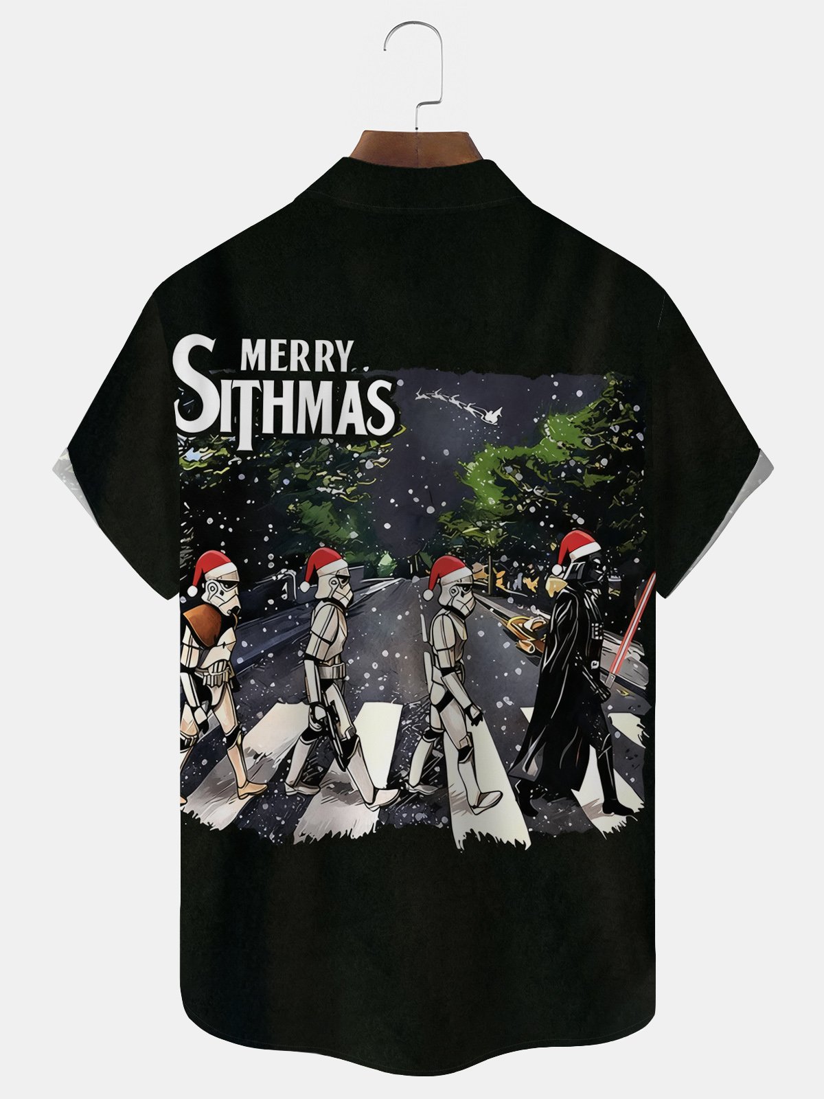 Royaura® Christmas Cartoon Print Men's Button Pocket Short-Sleeve Hawaiian Shirt Big & Tall