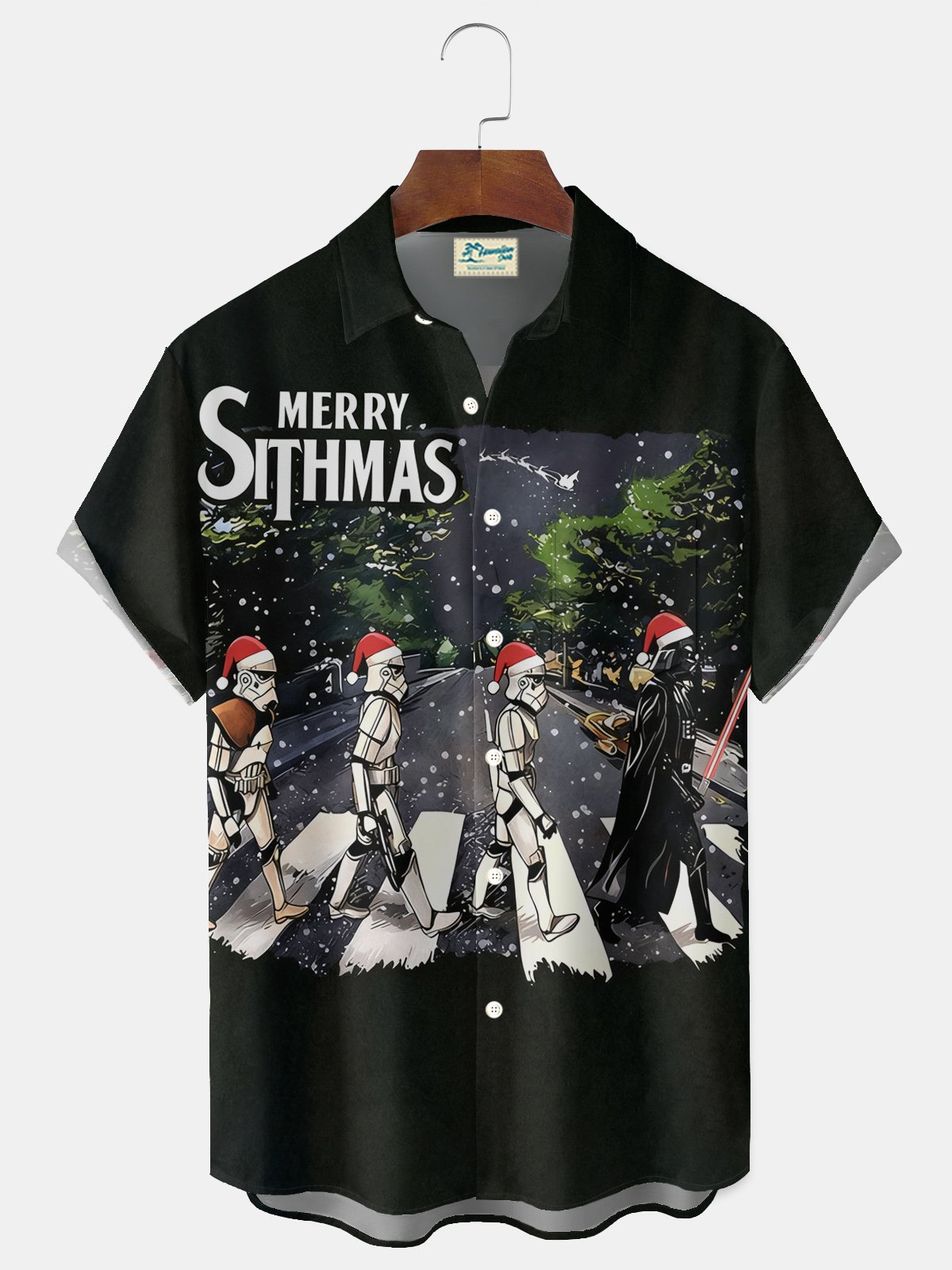 Royaura® Christmas Cartoon Print Men's Button Pocket Short-Sleeve Hawaiian Shirt Big & Tall