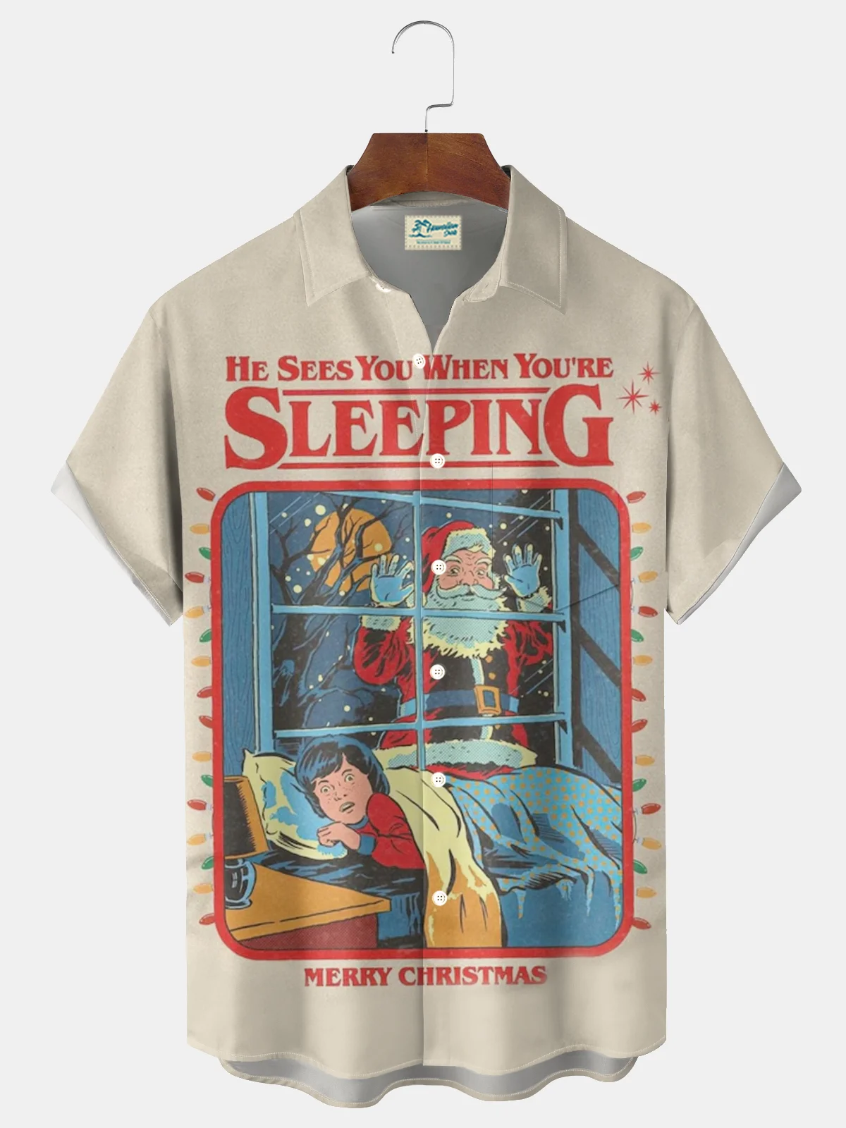 Royaura® Ugly Christmas Shirts Christmas Cartoon Print Men's Button Pocket Short-Sleeve Hawaiian Shirt Big & Tall