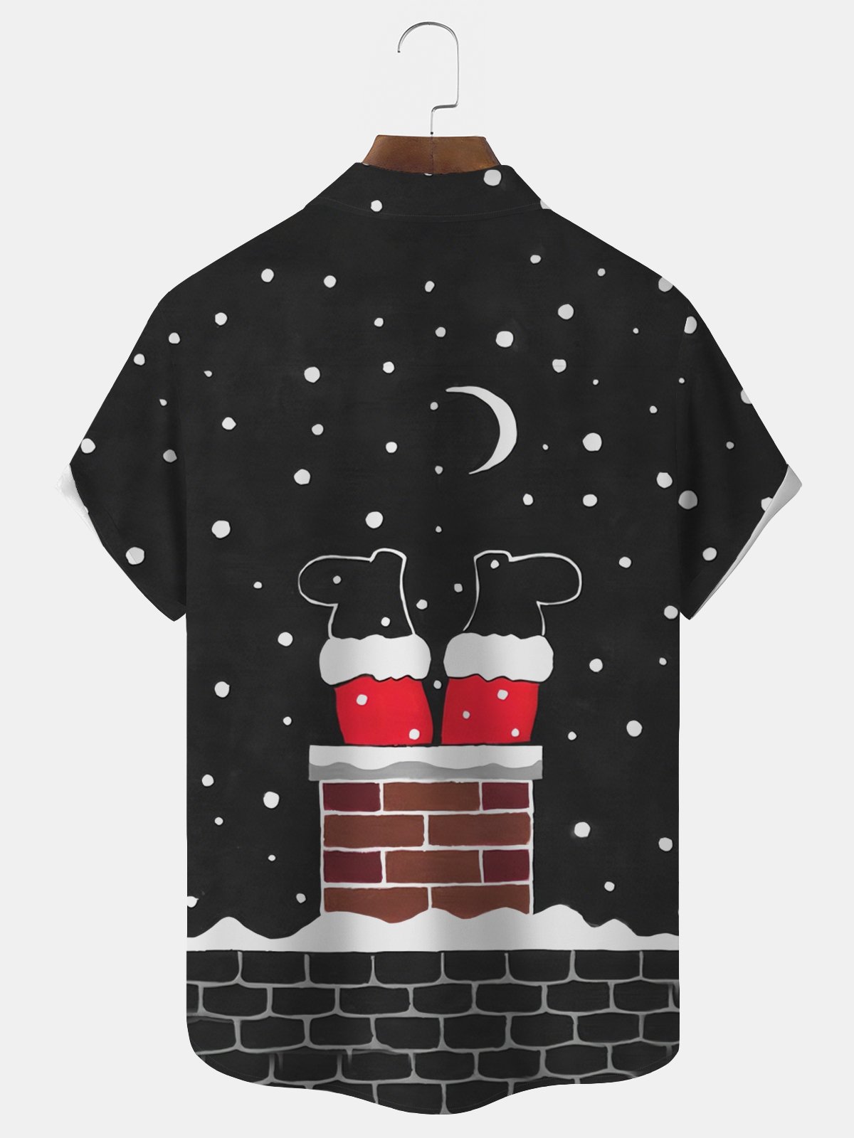 Royaura® Funny Christmas shirts Snowflake Christmas chimney print men's button Hawaiian short-sleeved shirt Big & Tall