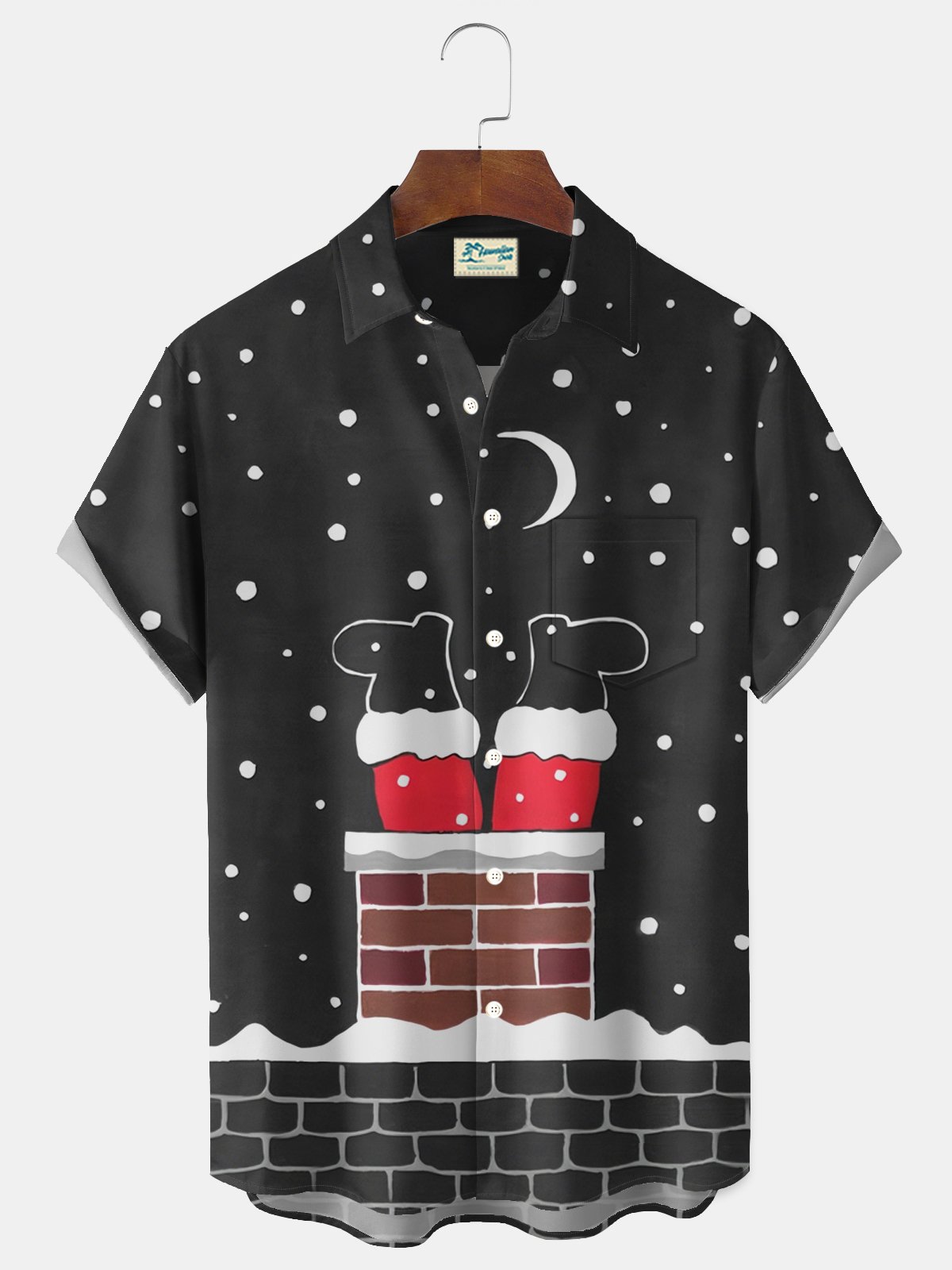 Royaura® Funny Christmas shirts Snowflake Christmas chimney print men's button Hawaiian short-sleeved shirt Big & Tall
