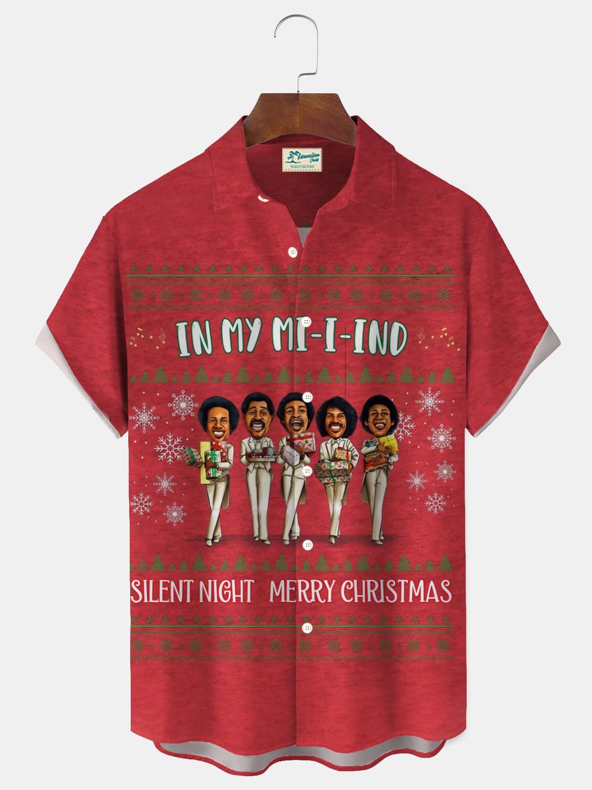 Royaura® Funny Christmas shirts Christmas Cartoon Print Men's Button Hawaiian Short-Sleeve Shirt Big & Tall