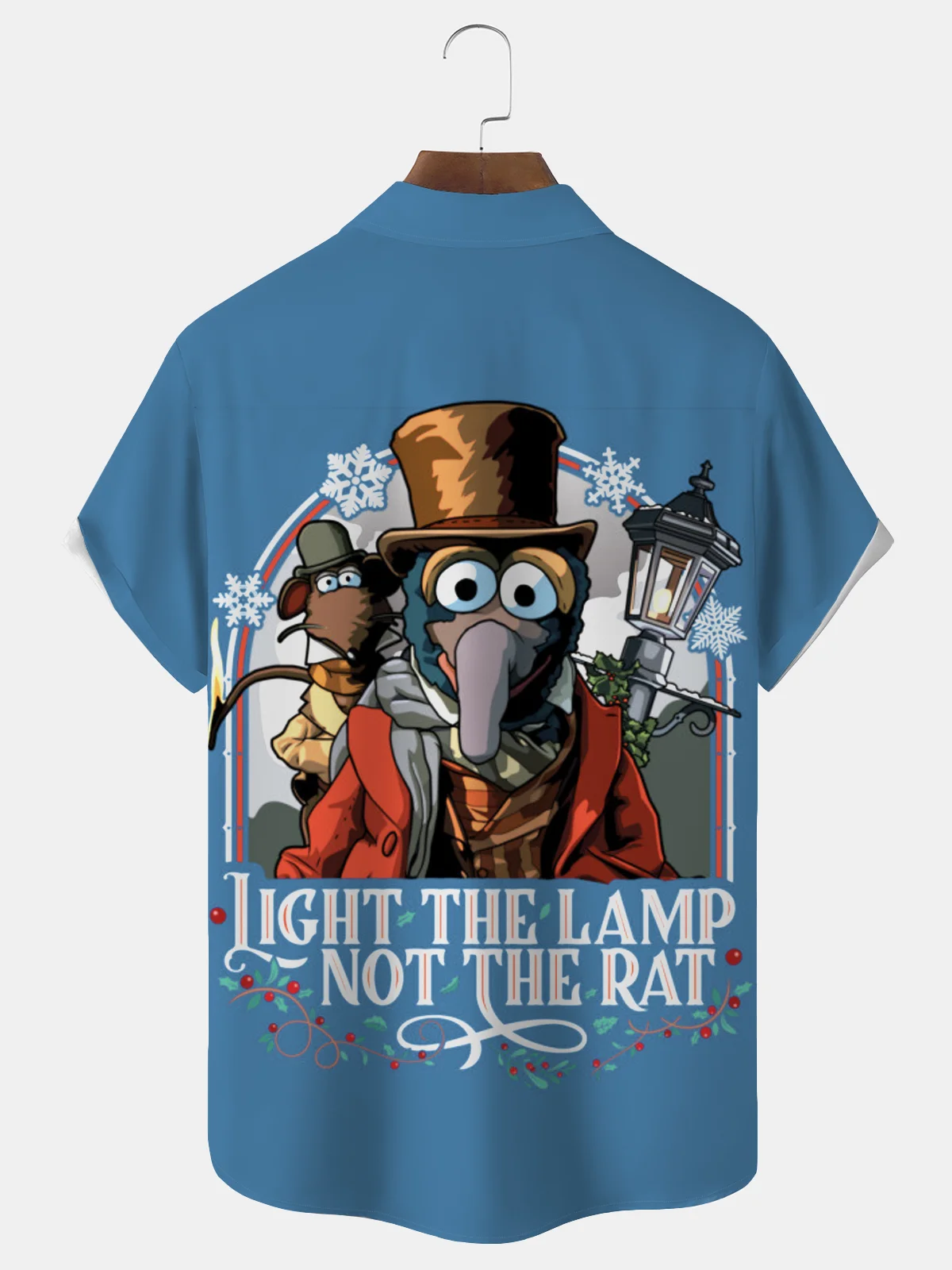 Royaura® Retro Funny Christmas shirts Cartoon Print Men's Button Hawaiian Short-Sleeve Shirt Big & Tall