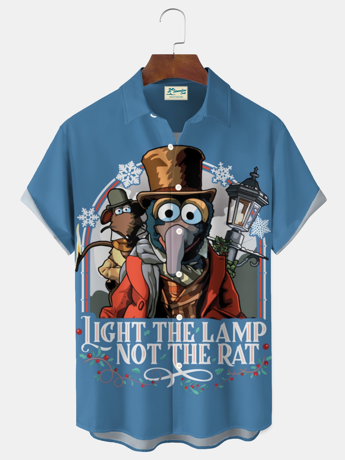 Royaura® Retro Funny Christmas shirts Cartoon Print Men's Button Hawaiian Short-Sleeve Shirt Big & Tall