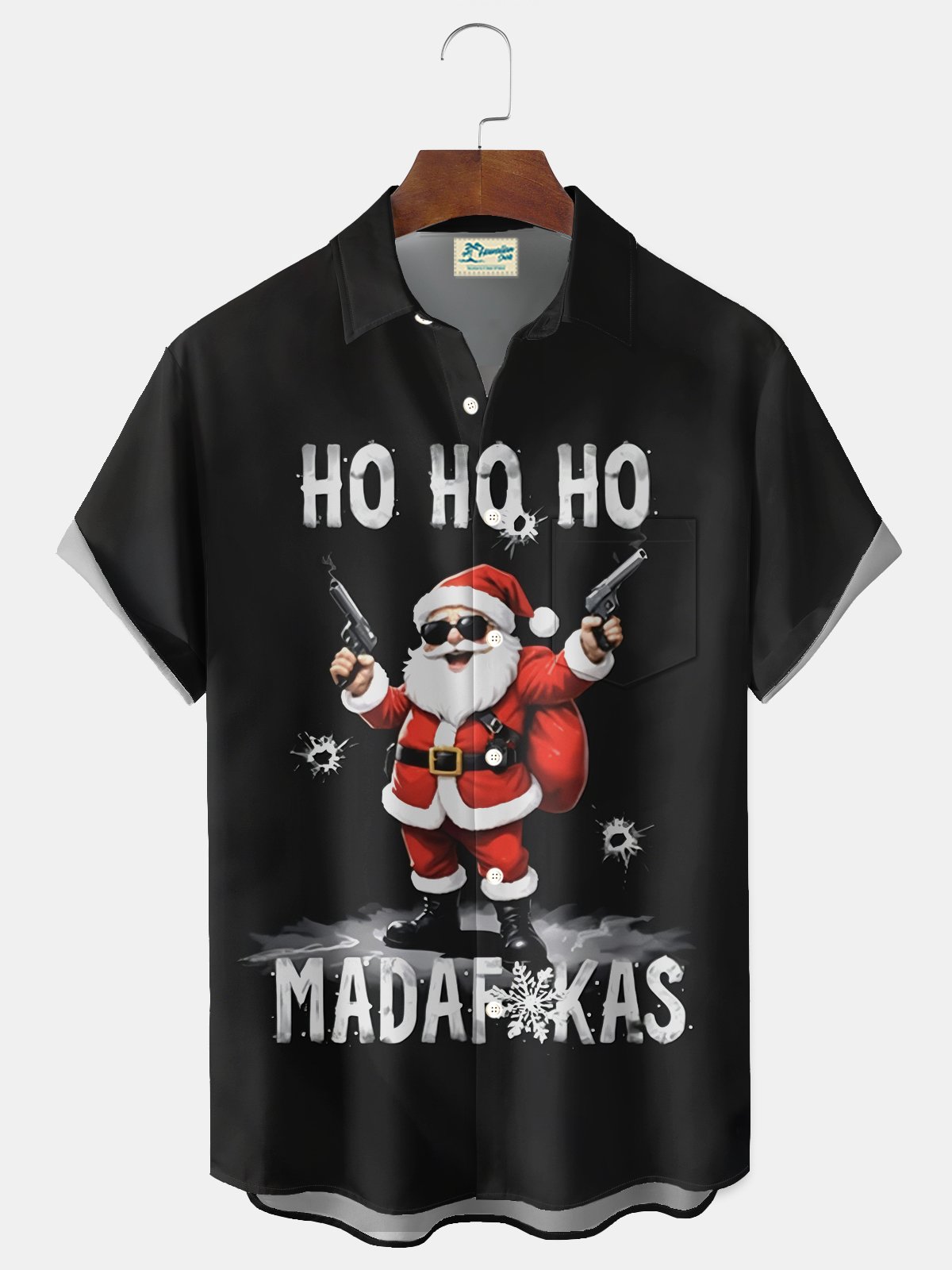 Royaura® Funny Christmas shirts Santa Claus Letter Print Men's Button Hawaiian Short-Sleeve Shirt Big & Tall