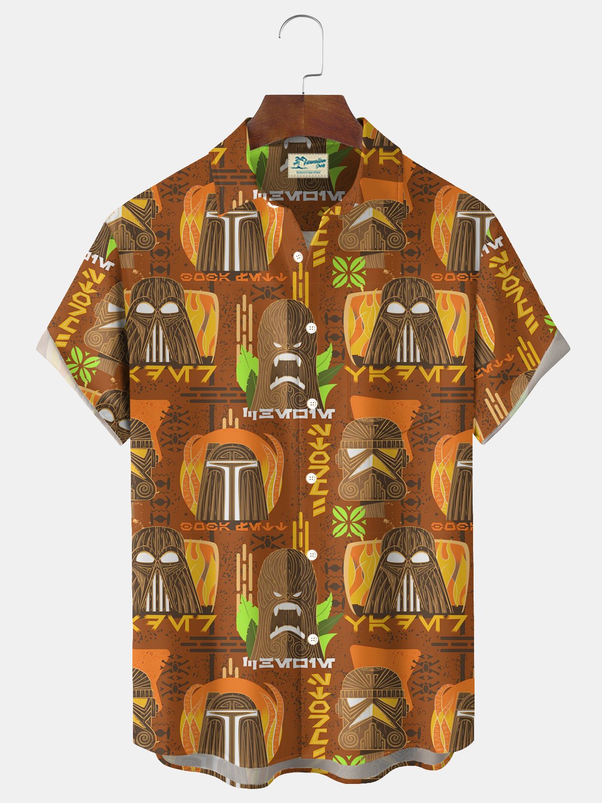 Royaura® Retro TIKI Art Print Men's Button Pocket Hawaiian Short-Sleeve Shirt Big & Tall