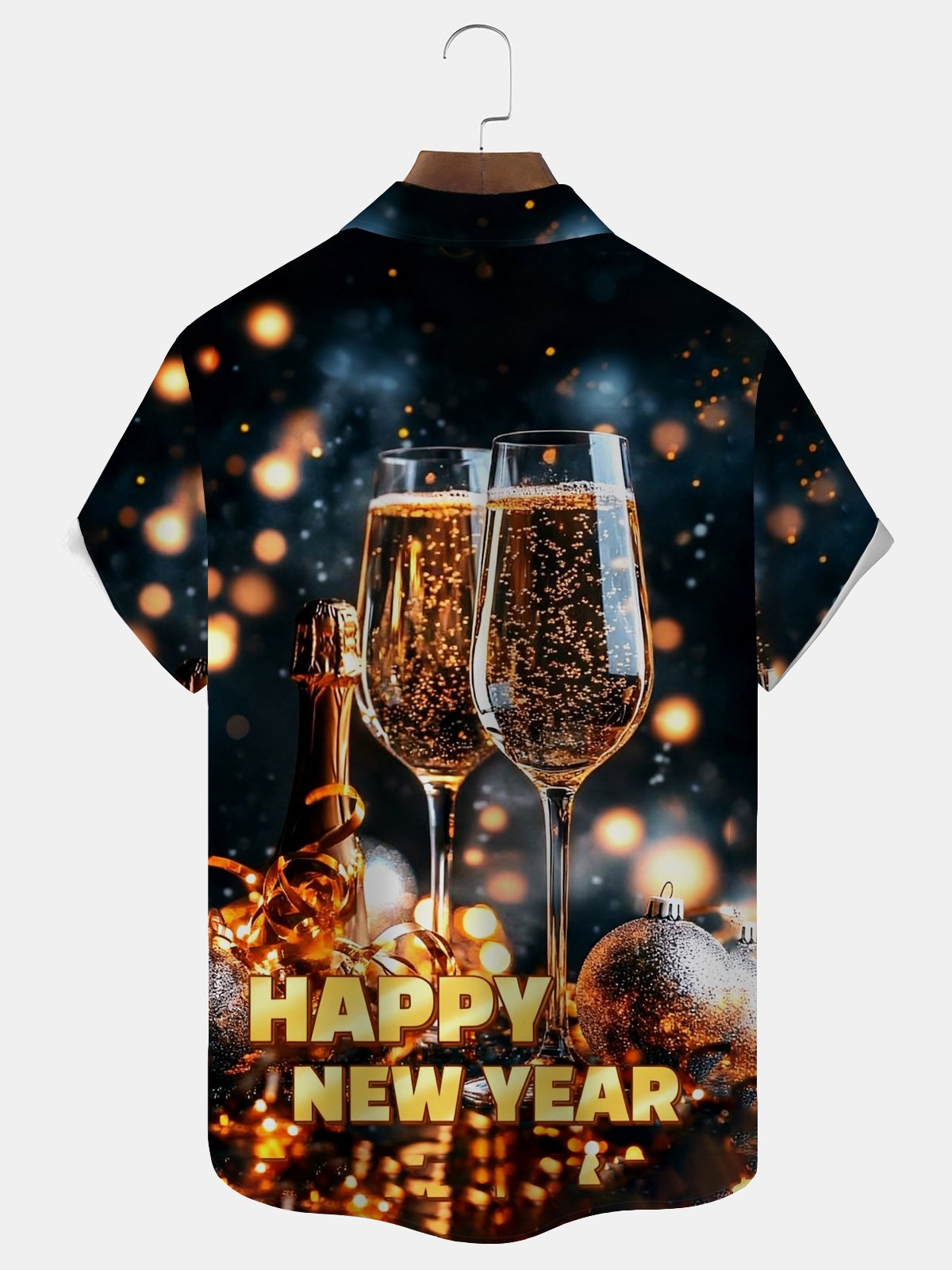 Royaura® Christmas shirts Champagne New Year Print Men's Button Pocket Hawaiian Short-Sleeve Holiday shirts men Shirt Big & Tall