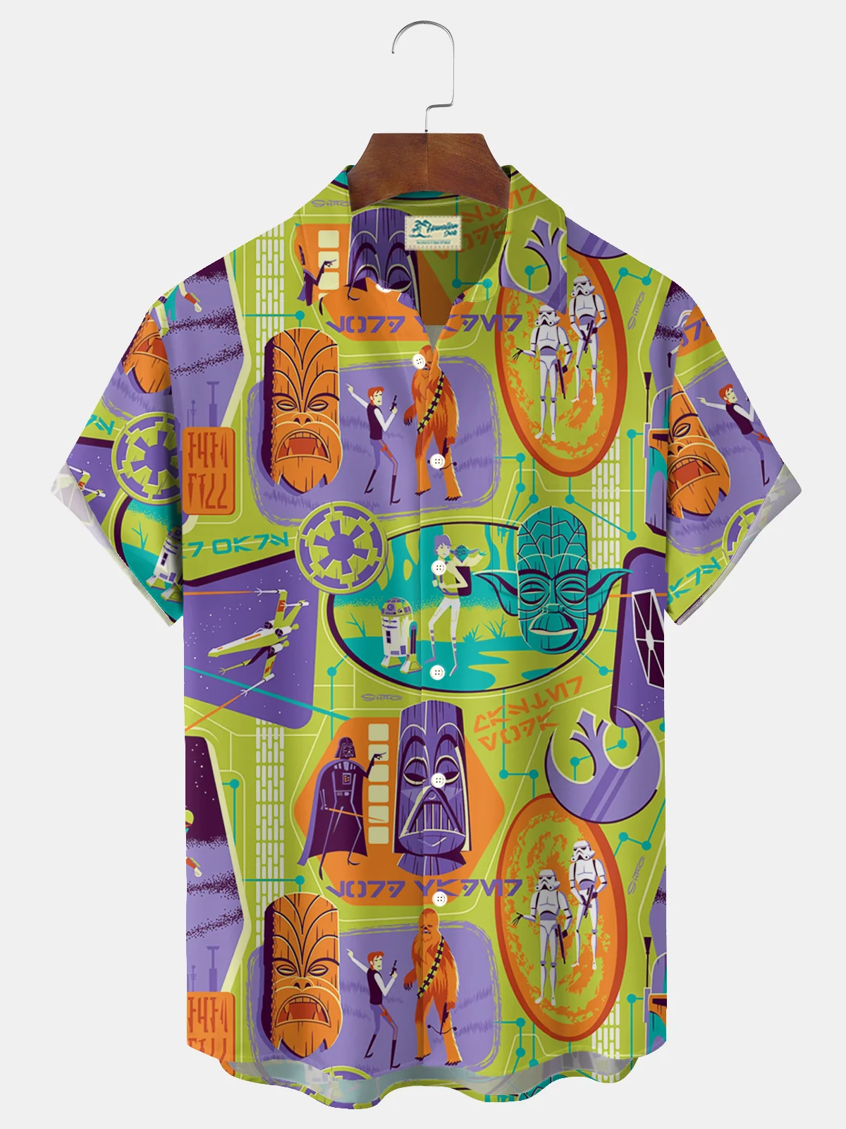 Royaura® Retro TIKI Art Print Men's Button Pocket Hawaiian Short-Sleeve Shirt Big & Tall