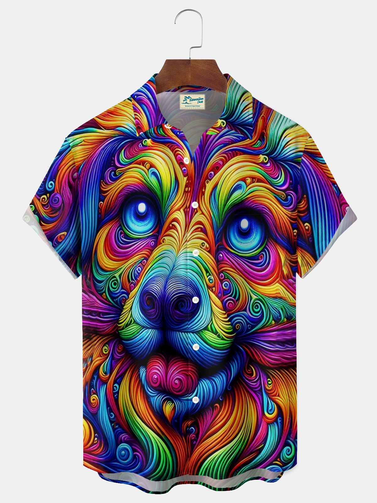 Royaura® Gradient Art Dog Print Men's Button Pocket Short-Sleeve Hawaiian Shirt Big & Tall