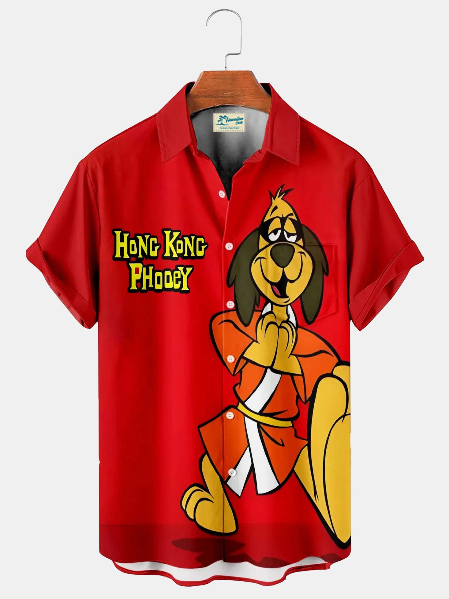 Royaura® Fun Cartoon Dog Print Men's Button Pocket Short-Sleeve Hawaiian Shirt Big & Tall