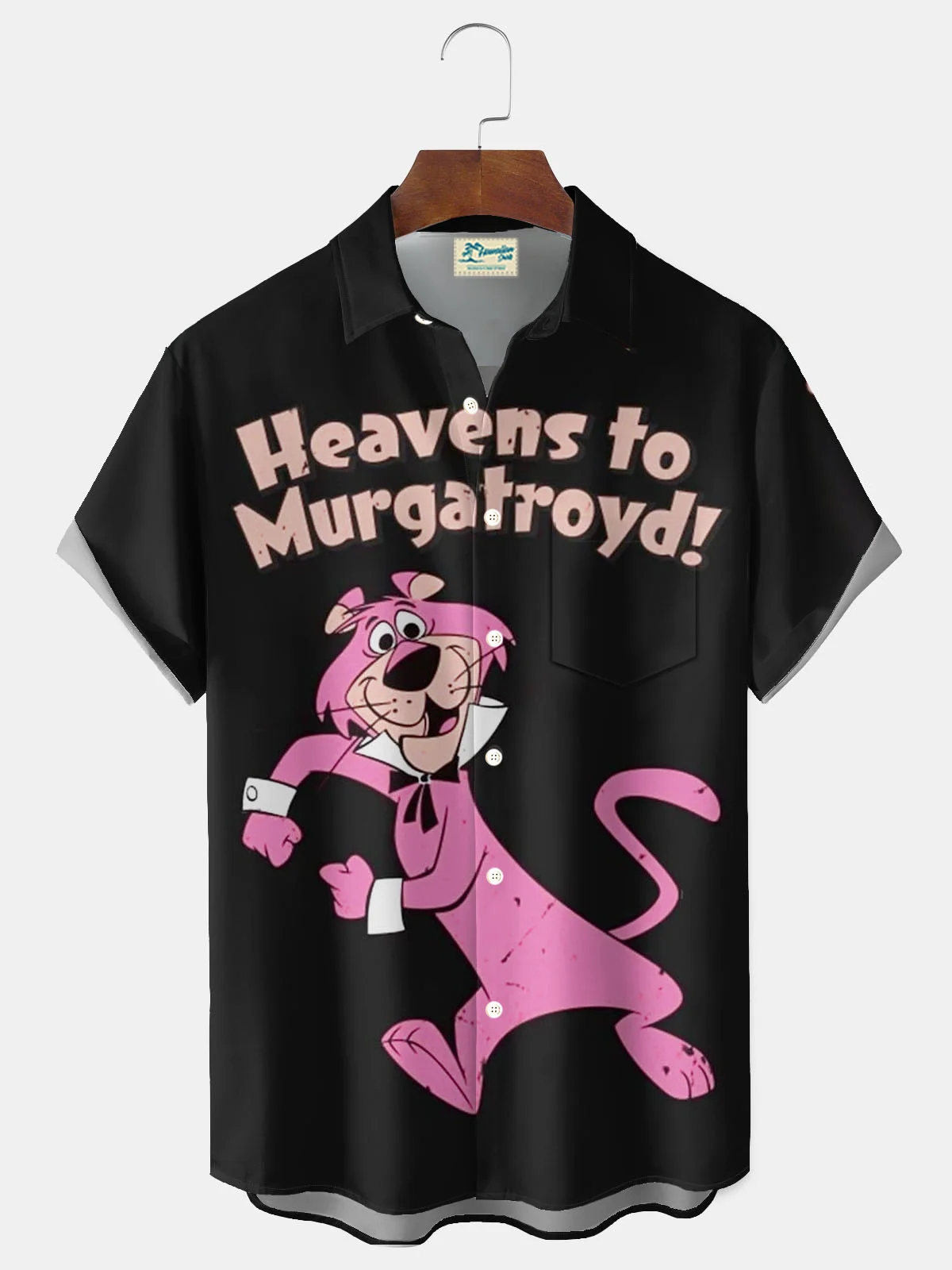 Royaura® Fun Cartoon Tiger Print Men's Button Pocket Short-Sleeve Hawaiian Shirt Big & Tall