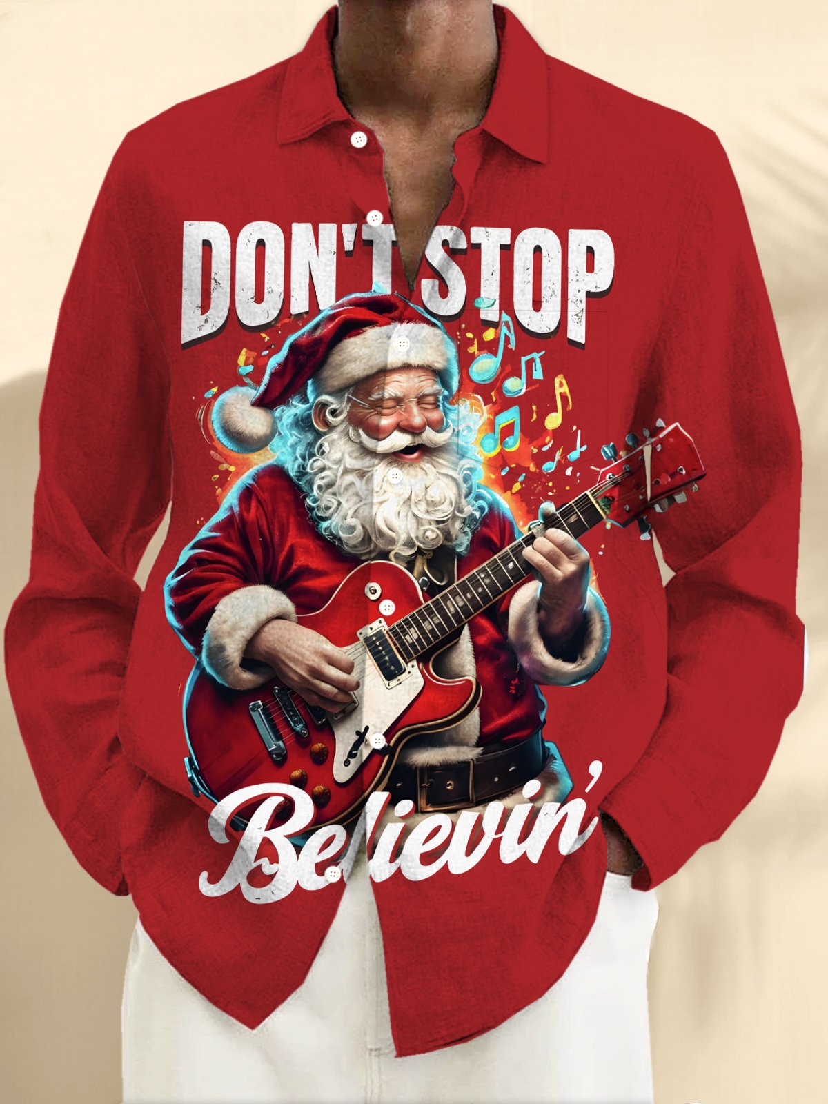 Royaura® Christmas Shirt, Music Print Men's Button-Down Long Sleeve Hawaiian Shirt Big & Tall